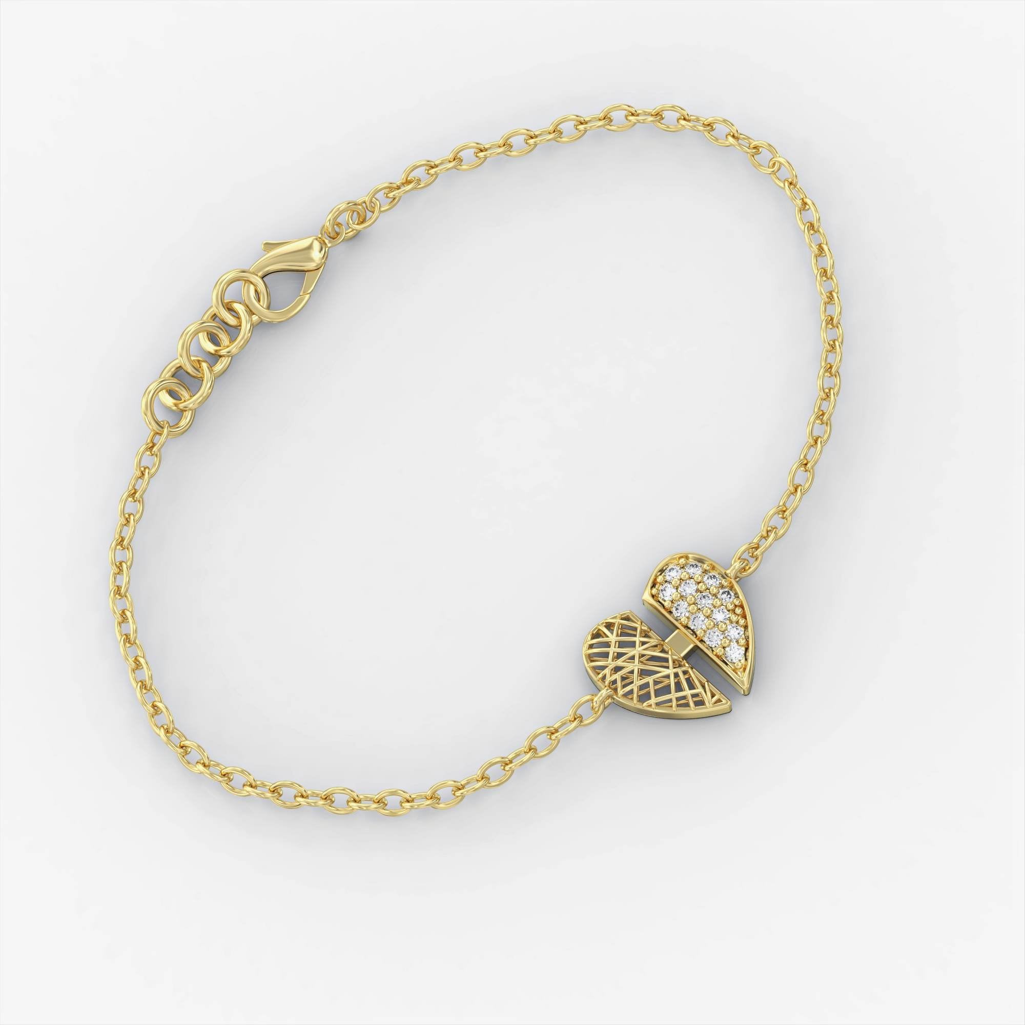 Triangle "contrast" bracelet - gold mesh bracelet studded with diamonds