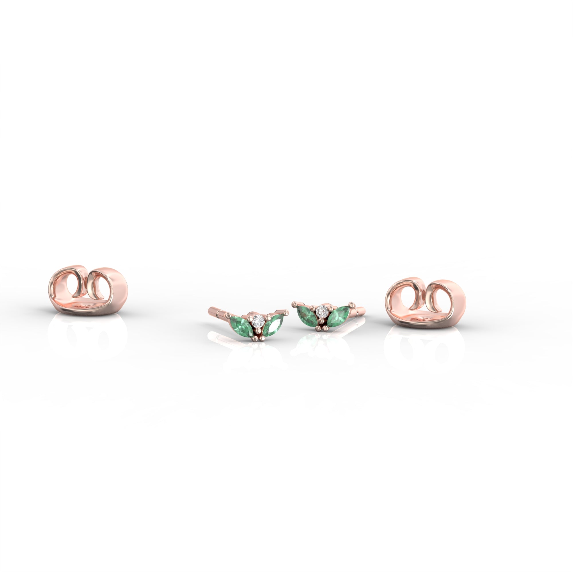 Lotus bud earrings - emerald marquise and diamond tight earring 