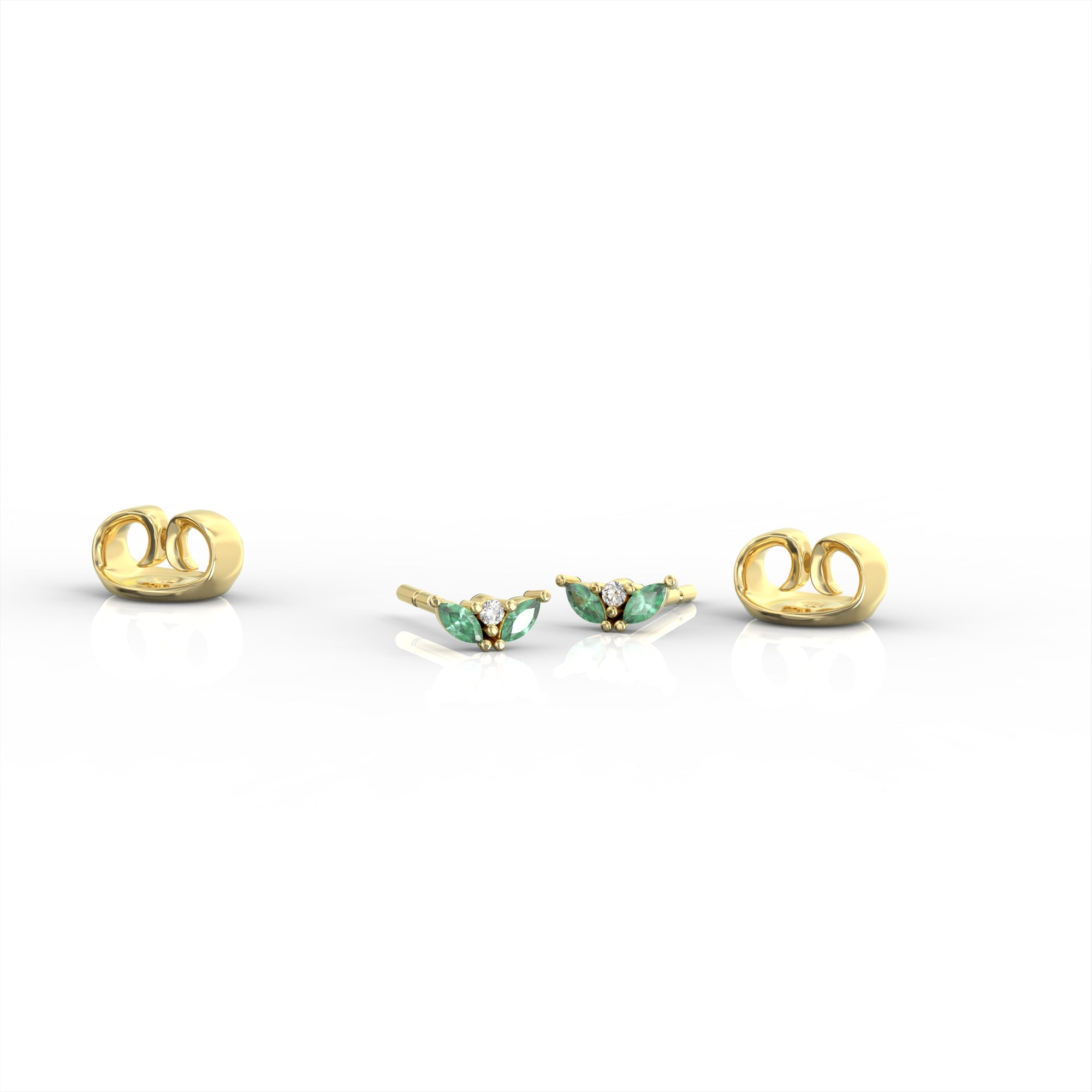 Lotus bud earrings - emerald marquise and diamond tight earring 