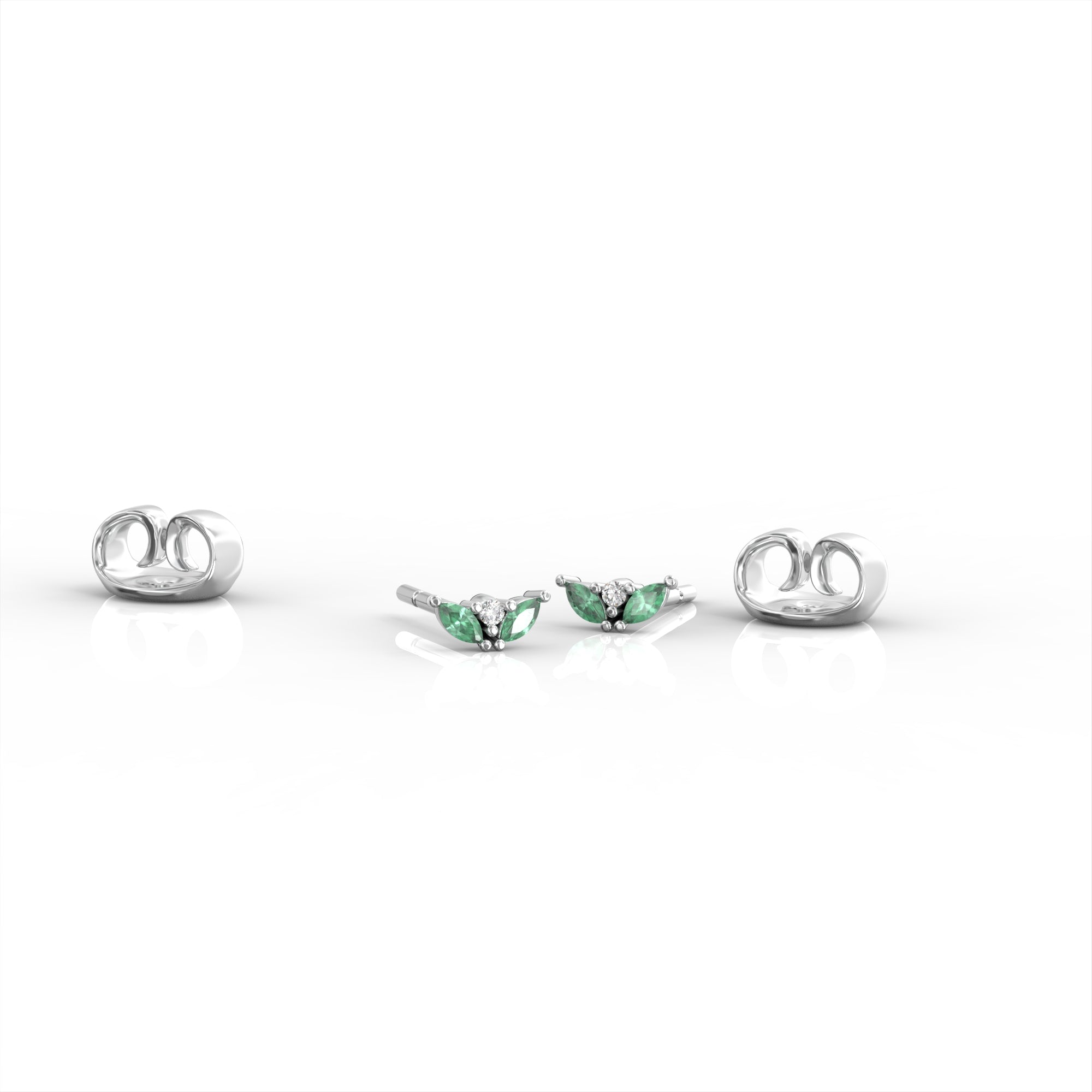 Lotus bud earrings - emerald marquise and diamond tight earring 