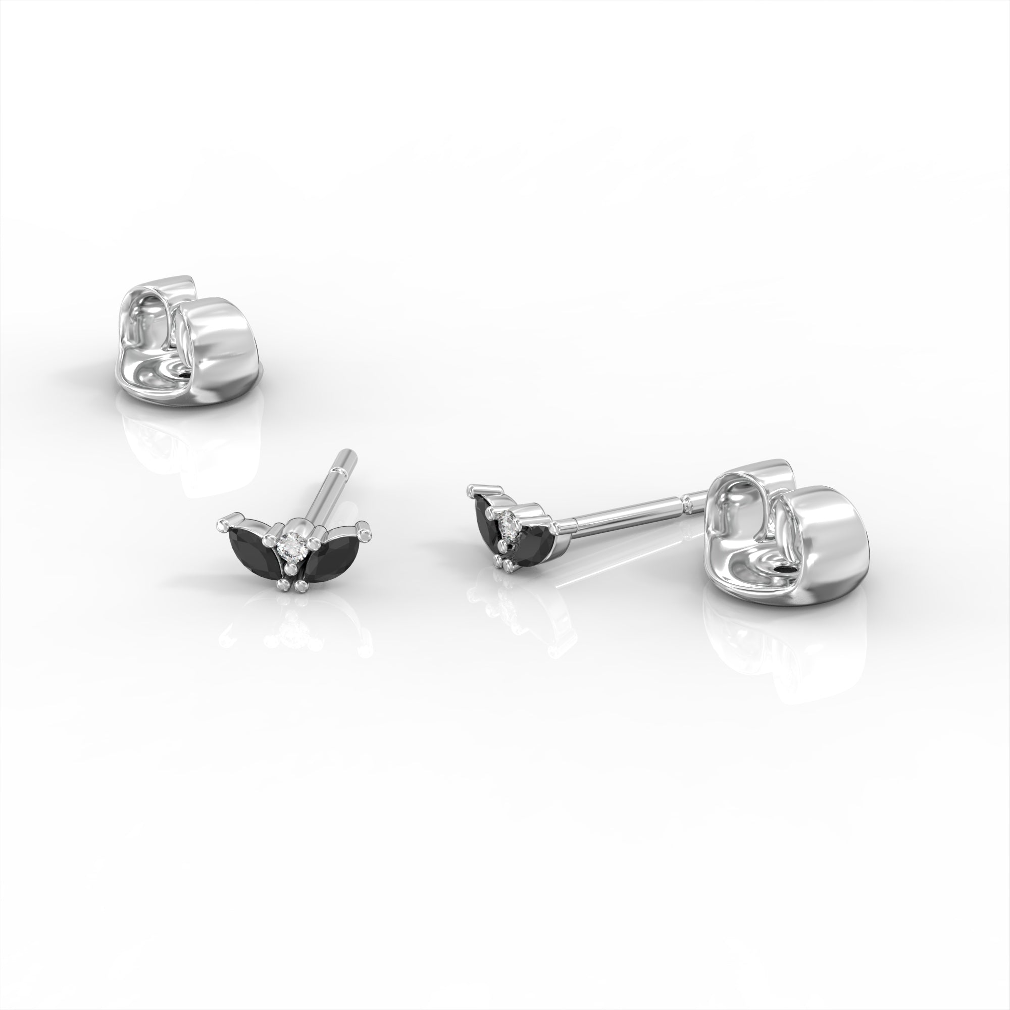 Lotus bud earrings - black diamond marquise and white diamond tight earring 