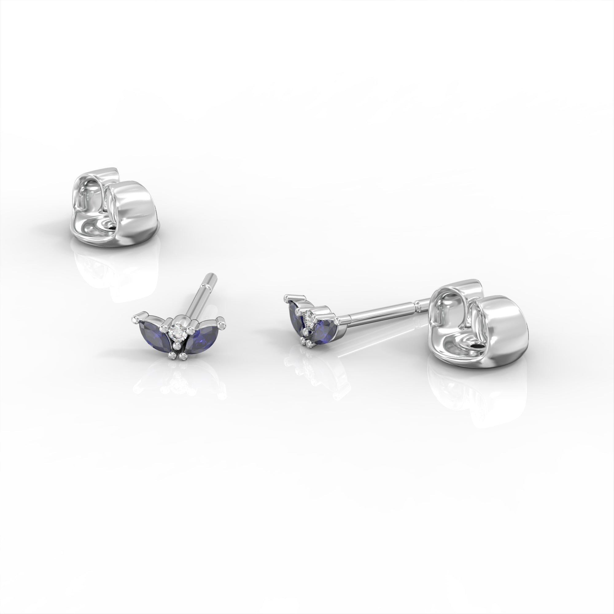 Lotus bud earrings - attached earring with sapphire and diamond marquise 