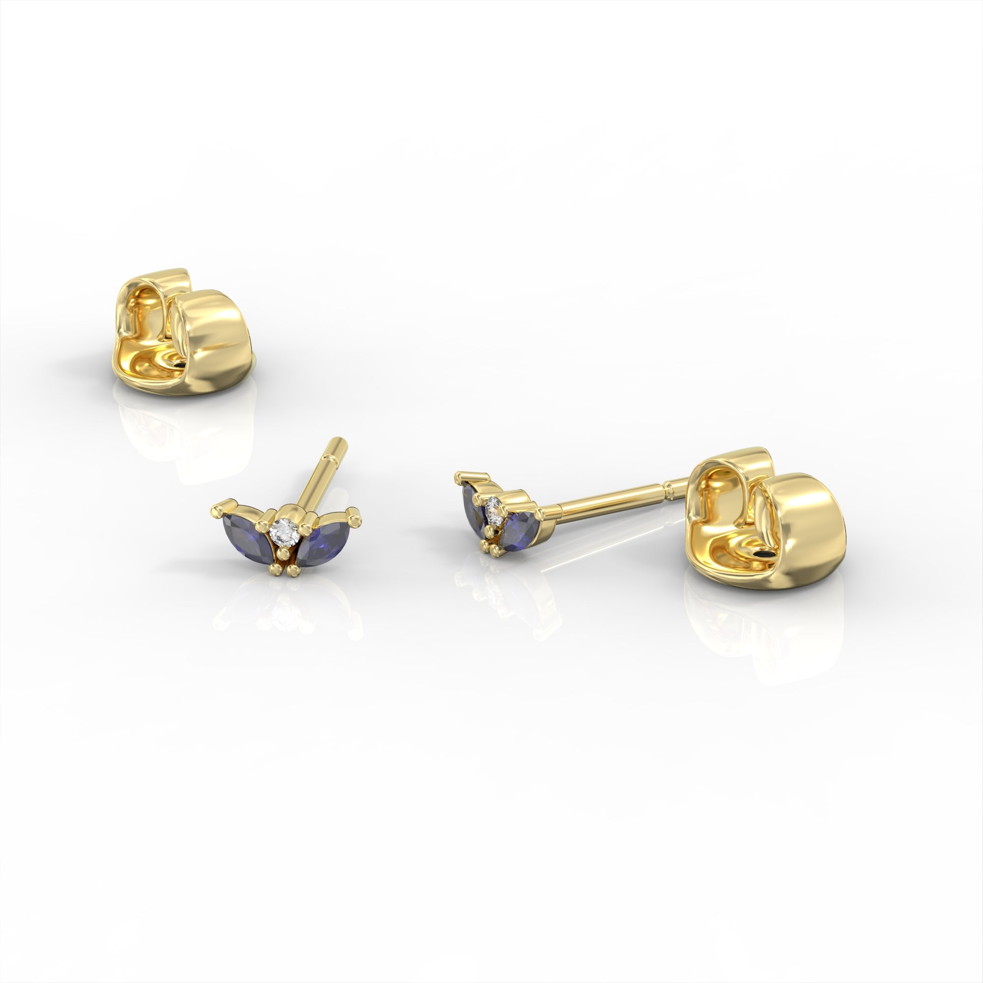 Lotus bud earrings - attached earring with sapphire and diamond marquise 