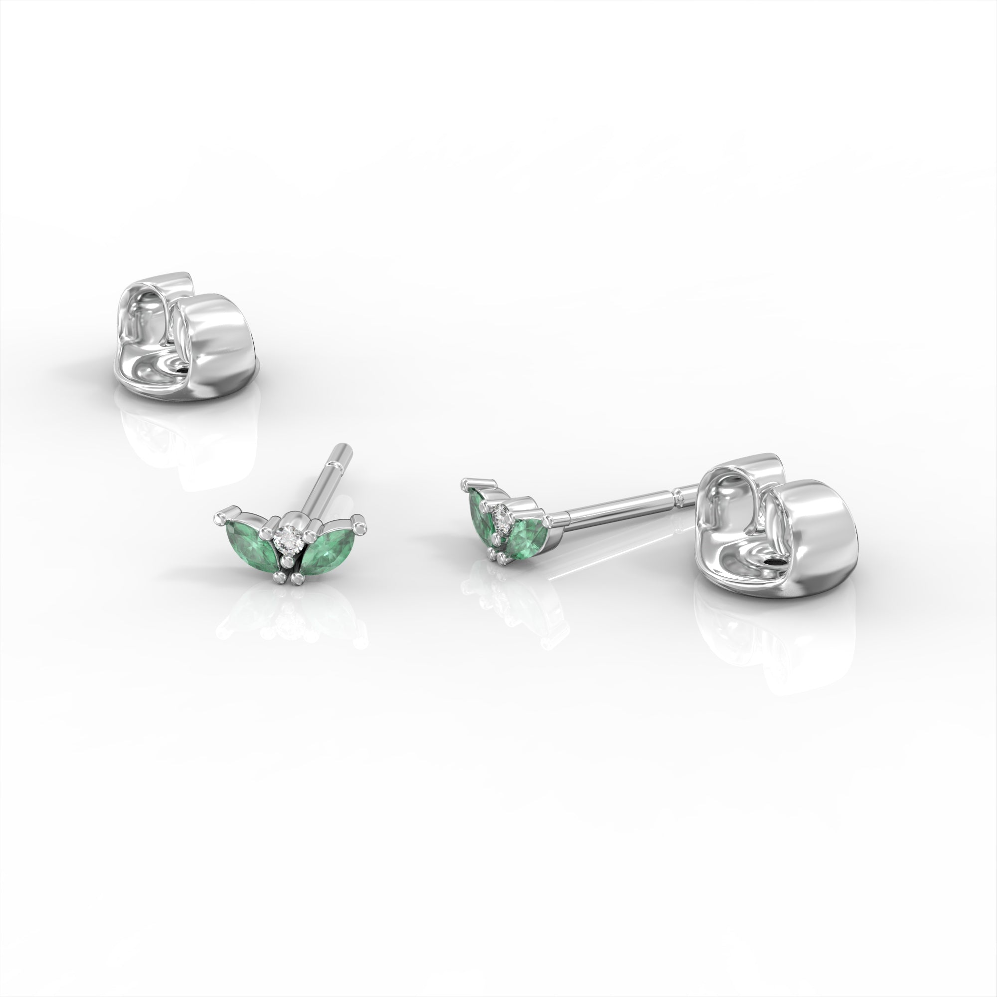 Lotus bud earrings - emerald marquise and diamond tight earring 