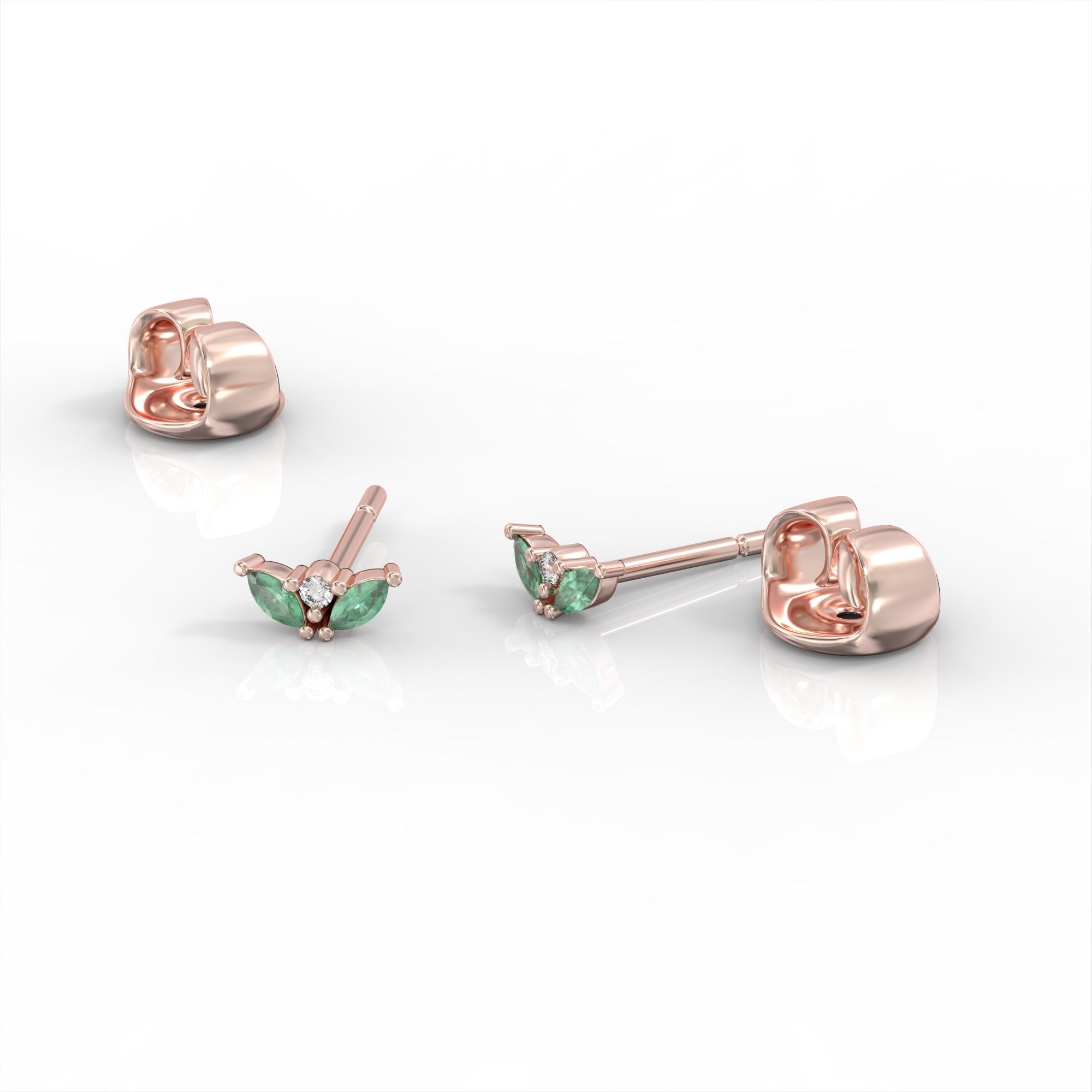 Lotus bud earrings - emerald marquise and diamond tight earring 