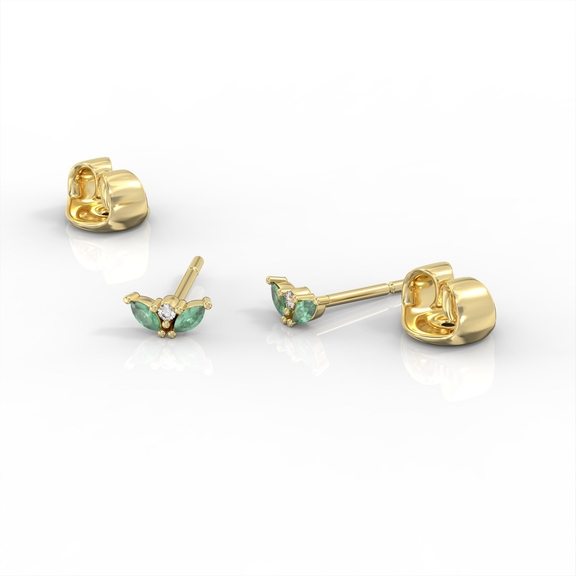 Lotus bud earrings - emerald marquise and diamond tight earring 