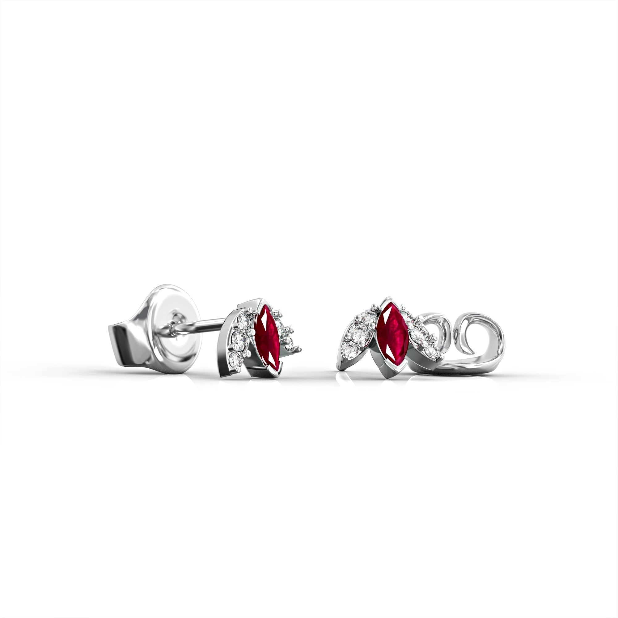 Lotus earrings - close-fitting earring with ruby ​​and diamond marquise 