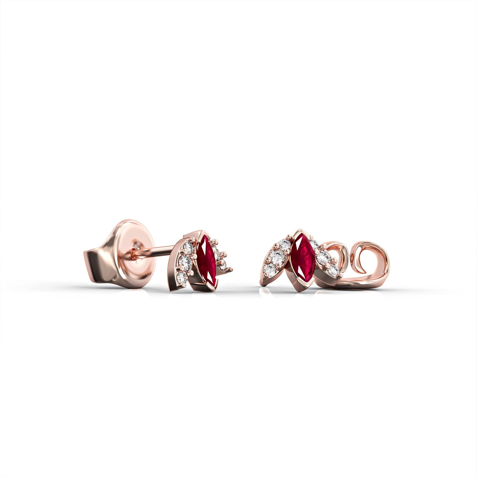 Lotus earrings - close-fitting earring with ruby ​​and diamond marquise 