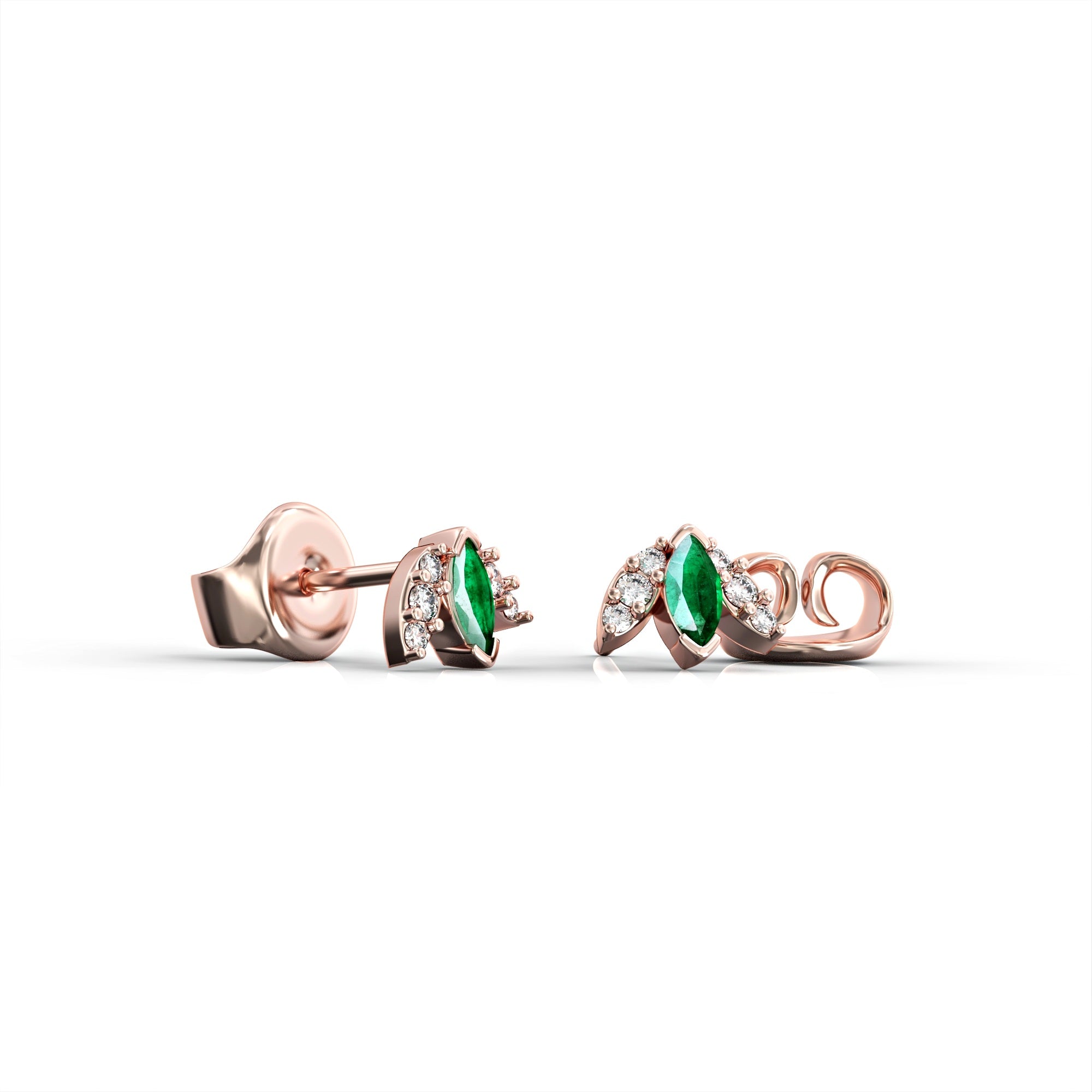 Lotus earrings - tight earring with emerald and diamond marquise 