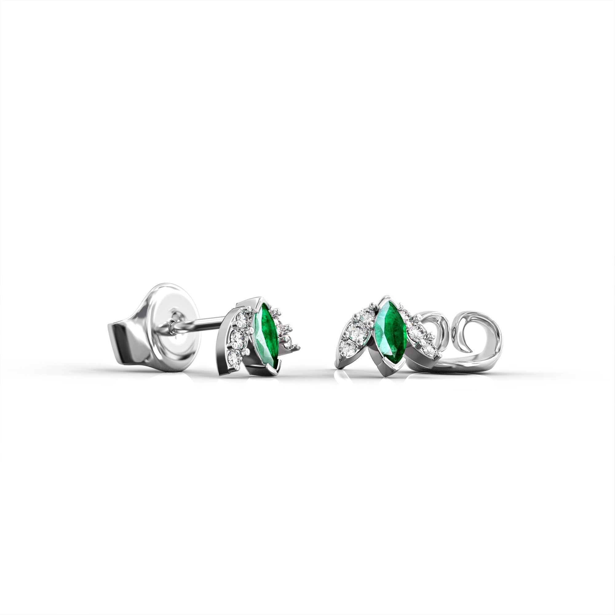 Lotus earrings - tight earring with emerald and diamond marquise 