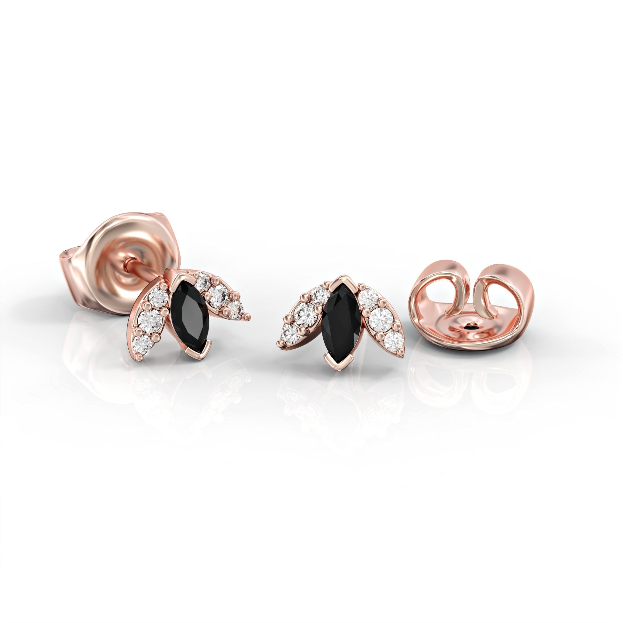 Lotus earrings - tight earring with marquise diamonds and black diamonds 