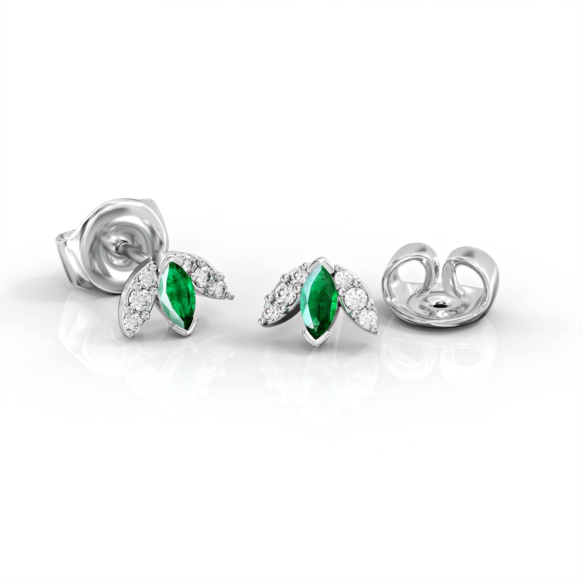 Lotus earrings - tight earring with emerald and diamond marquise 