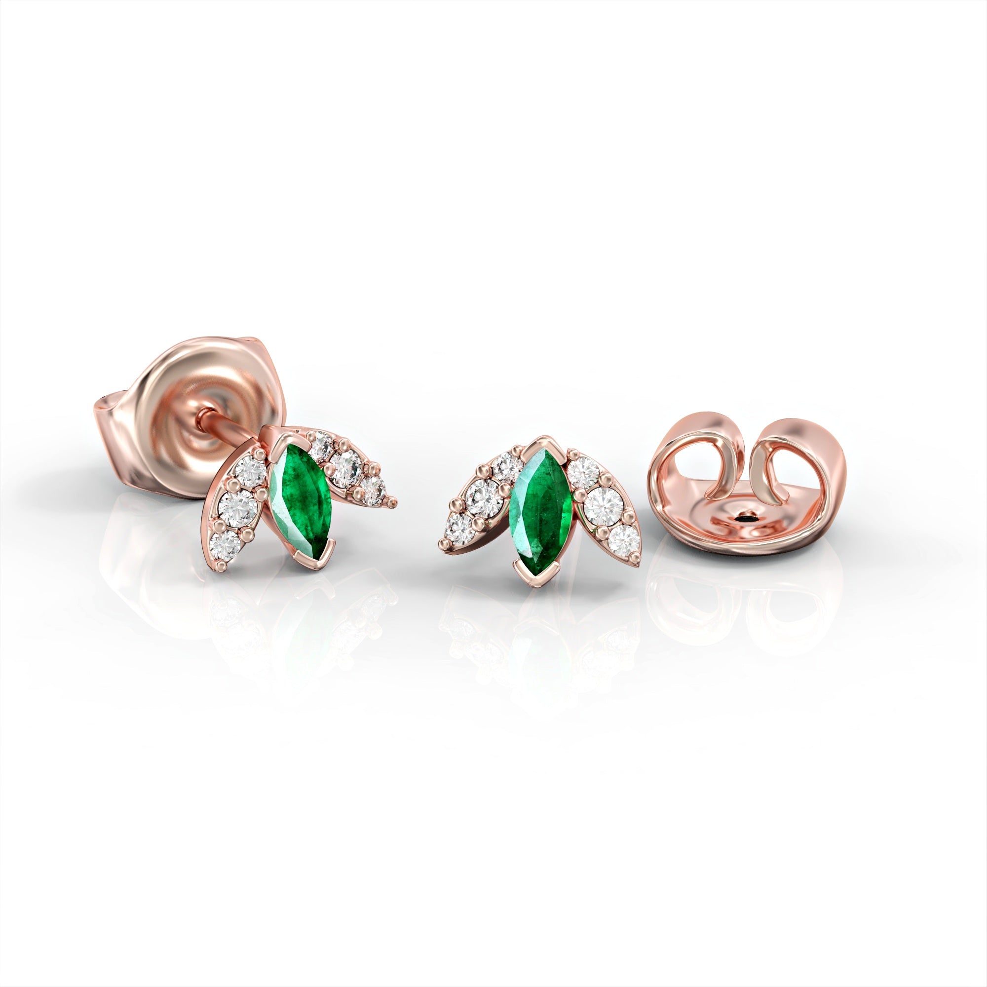 Lotus earrings - tight earring with emerald and diamond marquise 