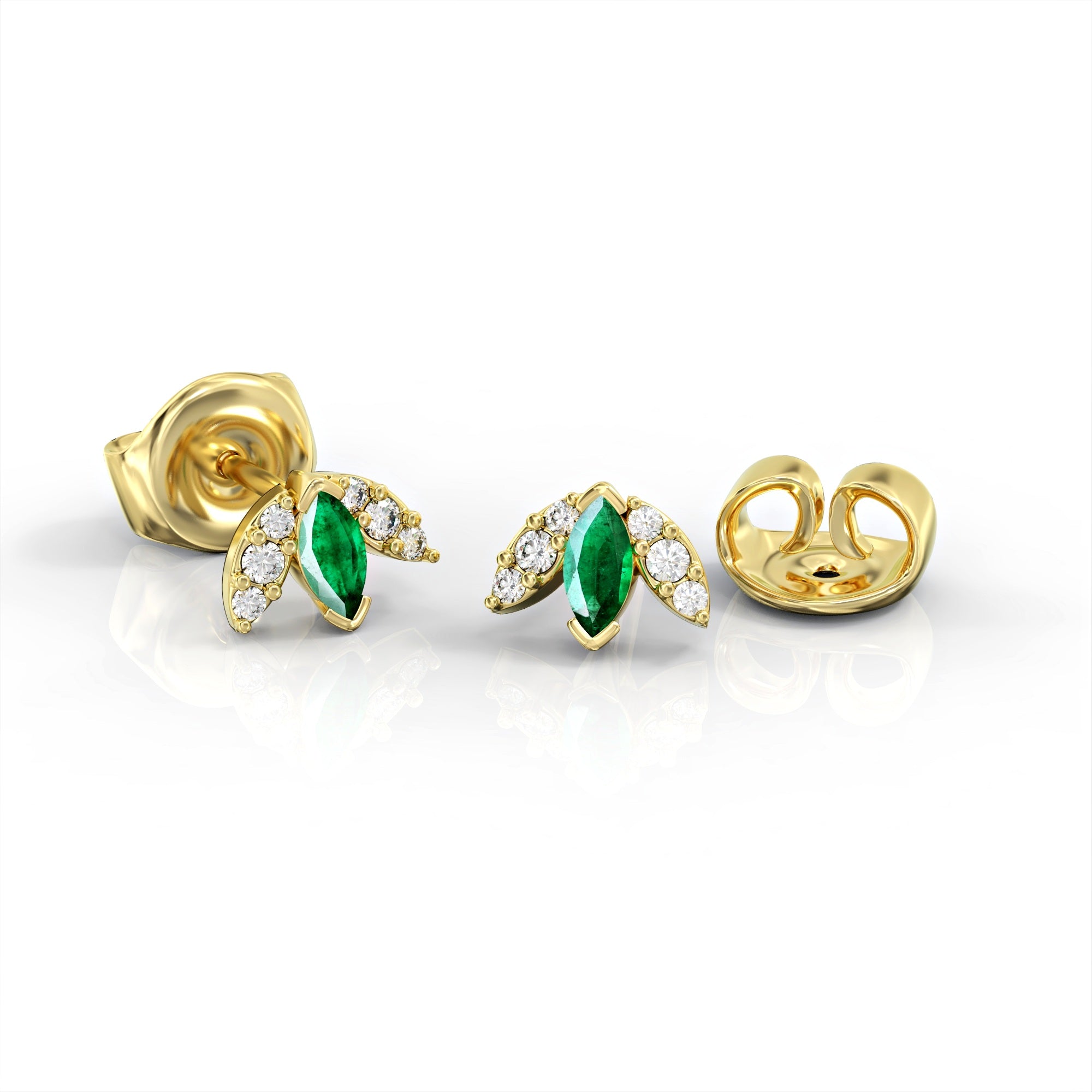 Lotus earrings - tight earring with emerald and diamond marquise 