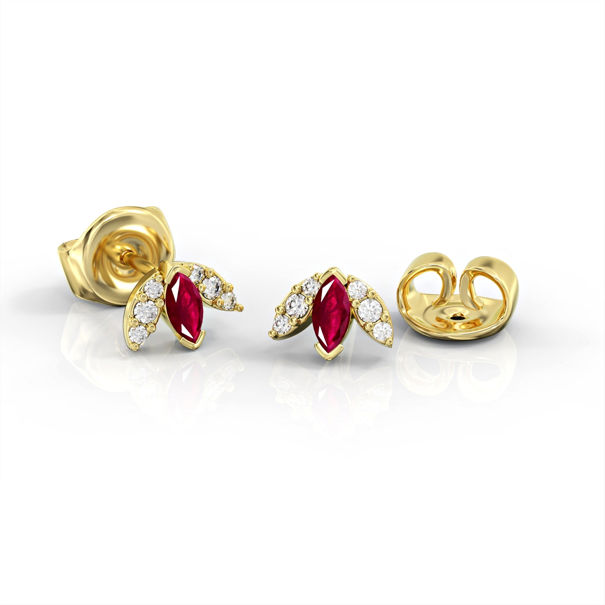 Lotus earrings - close-fitting earring with ruby ​​and diamond marquise 