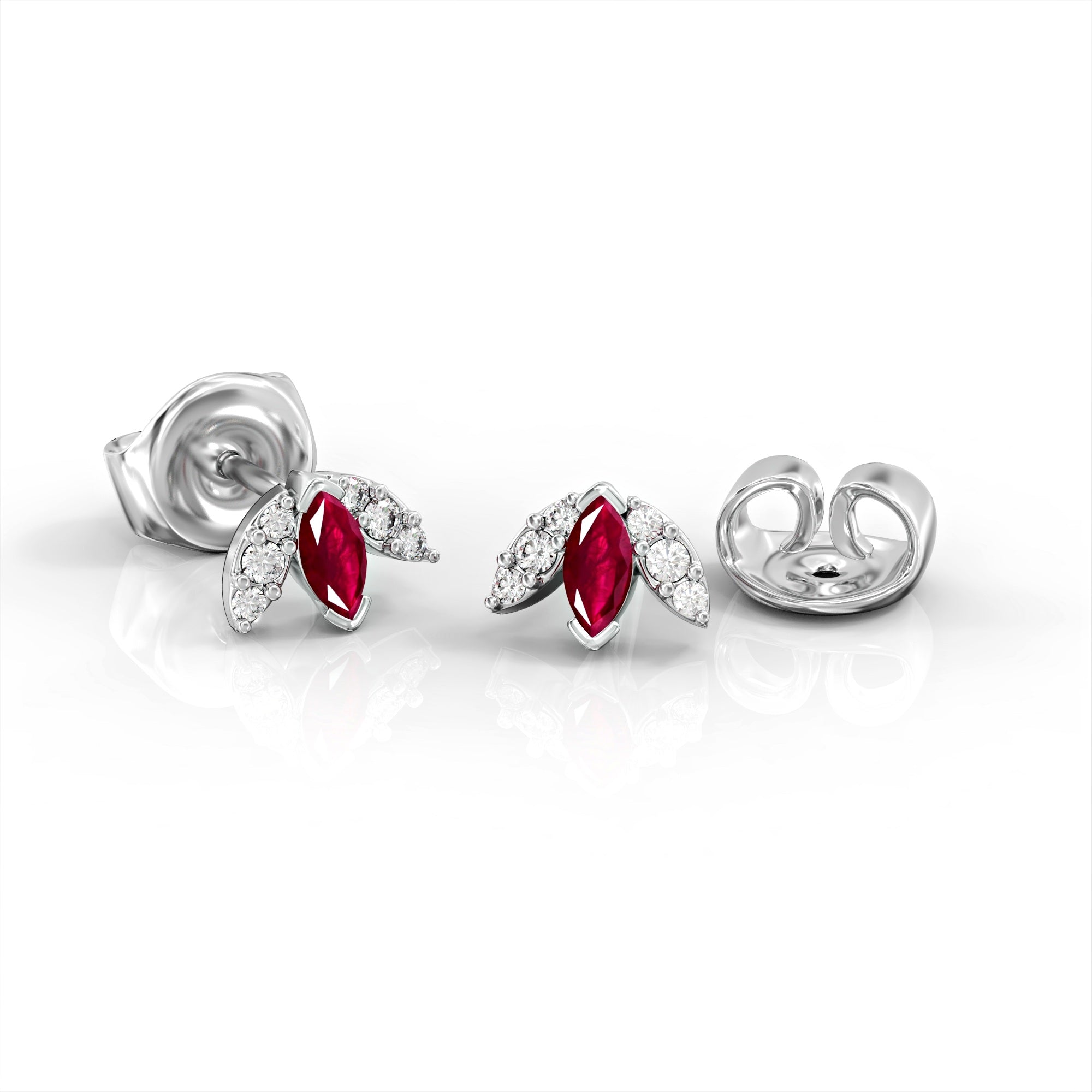 Lotus earrings - close-fitting earring with ruby ​​and diamond marquise 