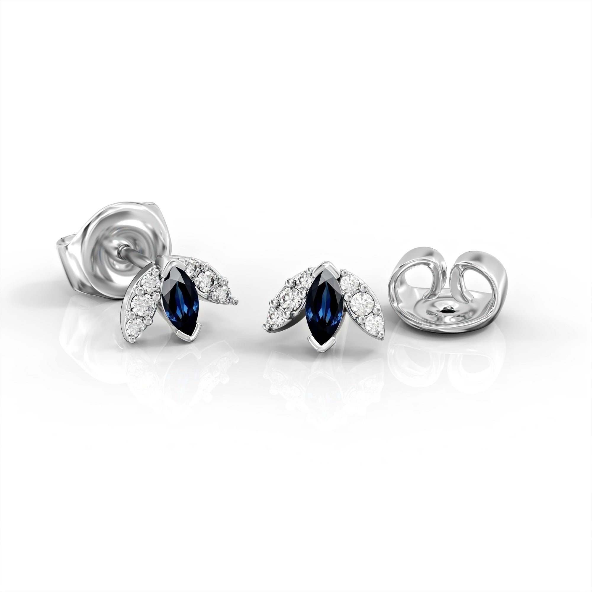 Lotus earrings - attached earring with sapphire and diamond marquise 