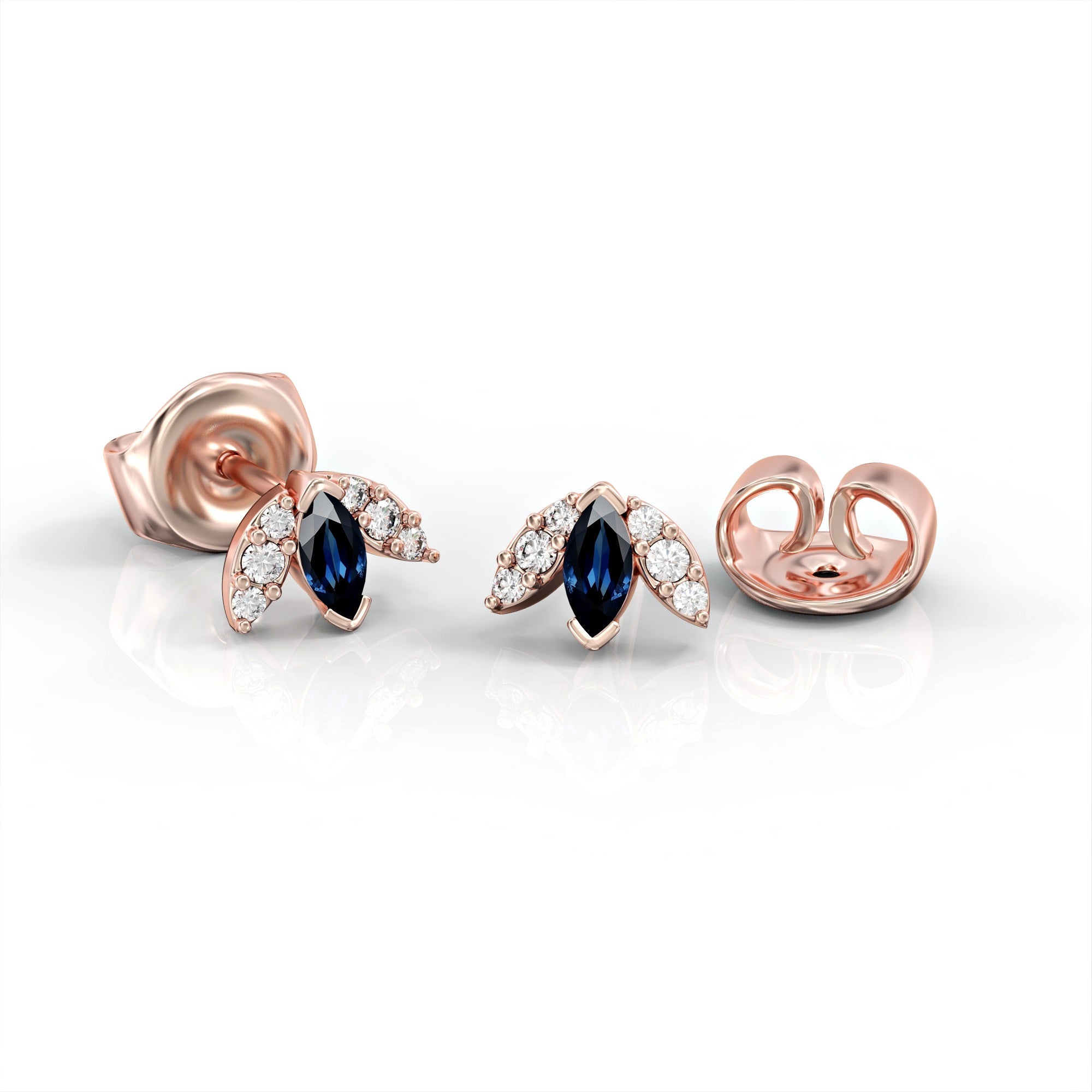 Lotus earrings - attached earring with sapphire and diamond marquise 