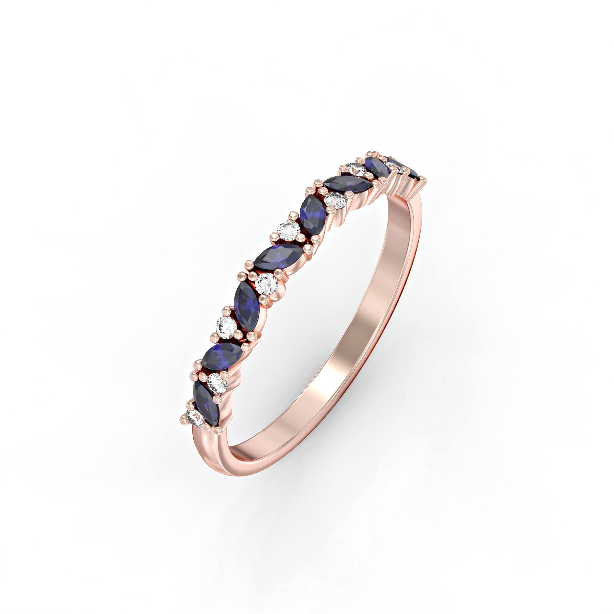 Lotus ring - marquise sapphire and diamonds 