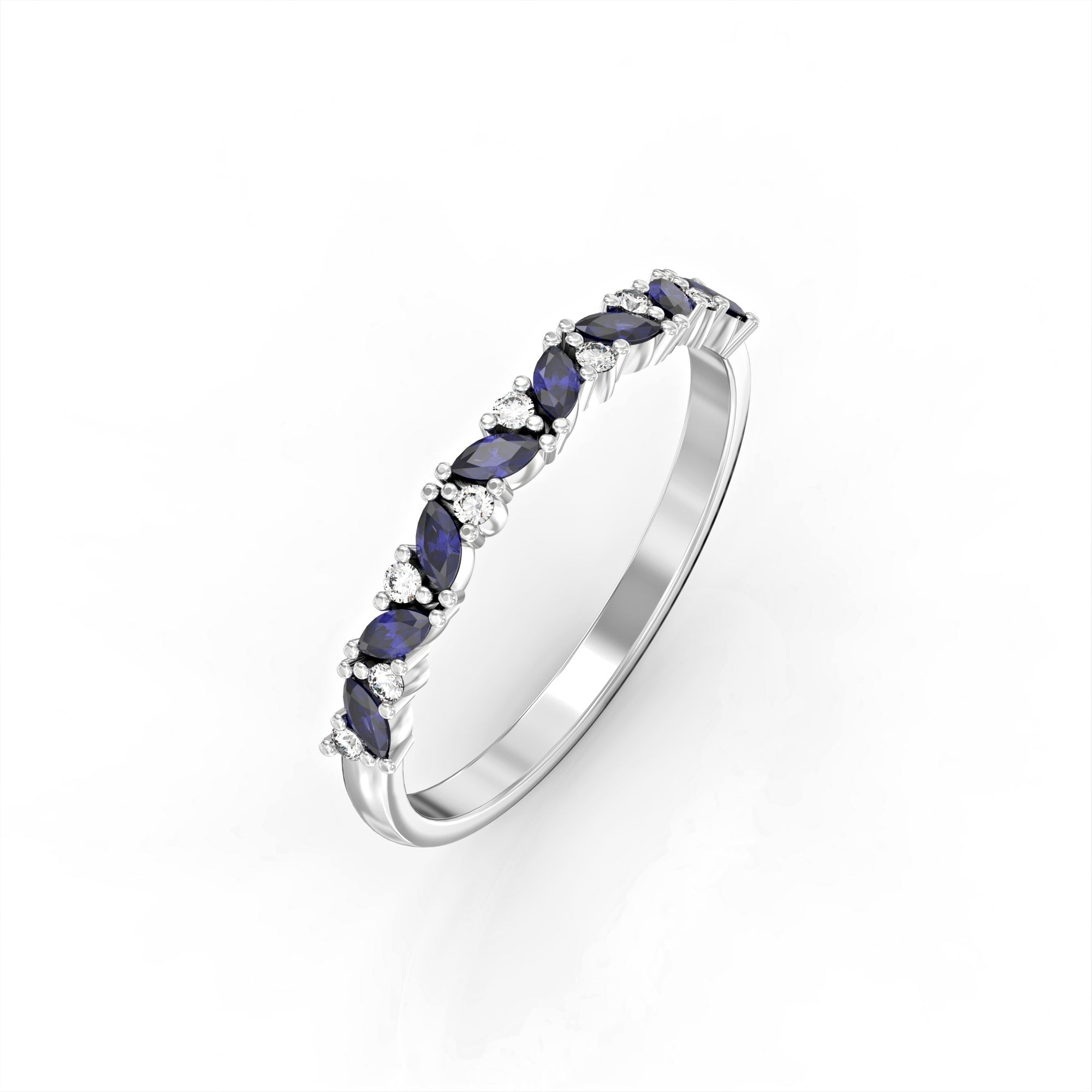 Lotus ring - marquise sapphire and diamonds 