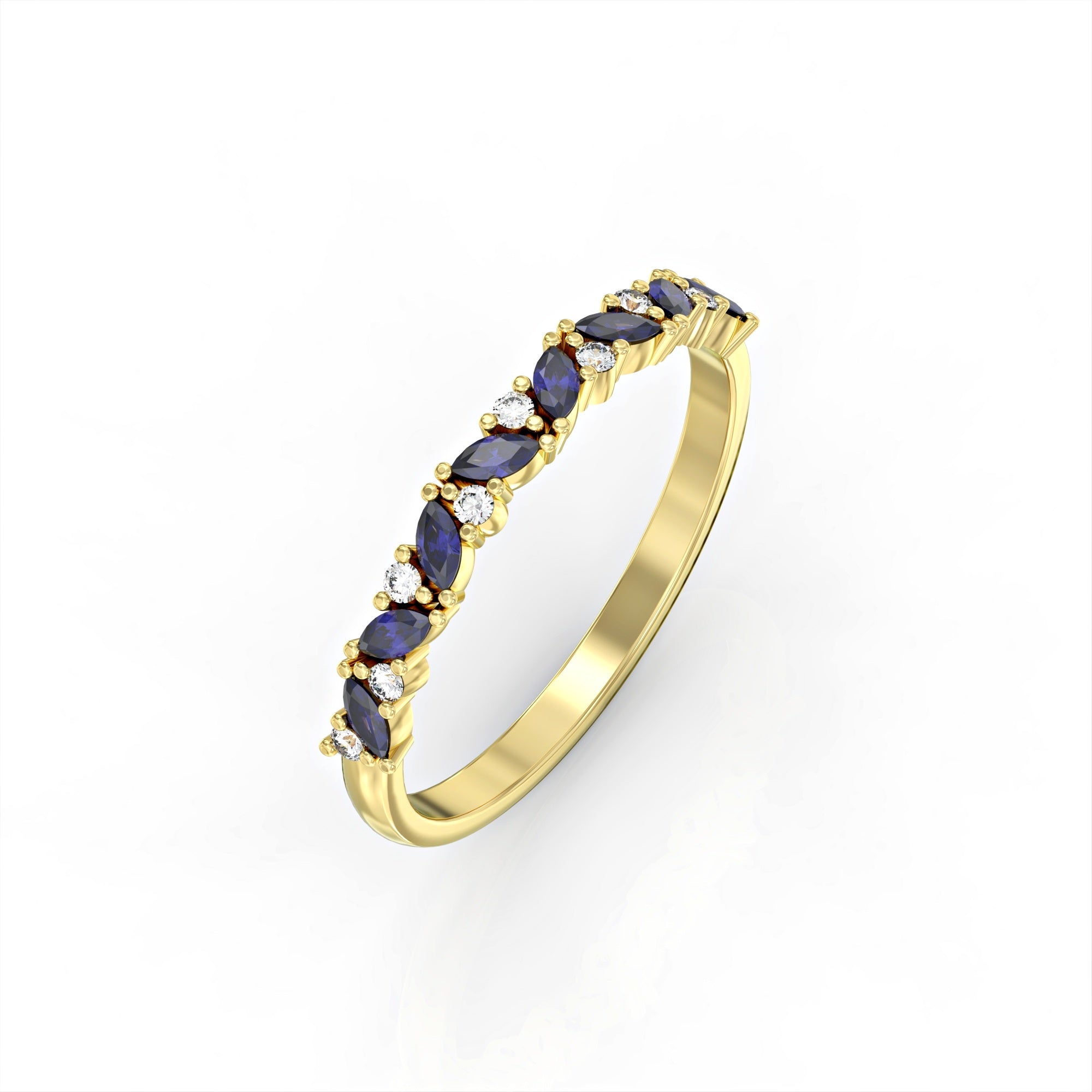 Lotus ring - marquise sapphire and diamonds 