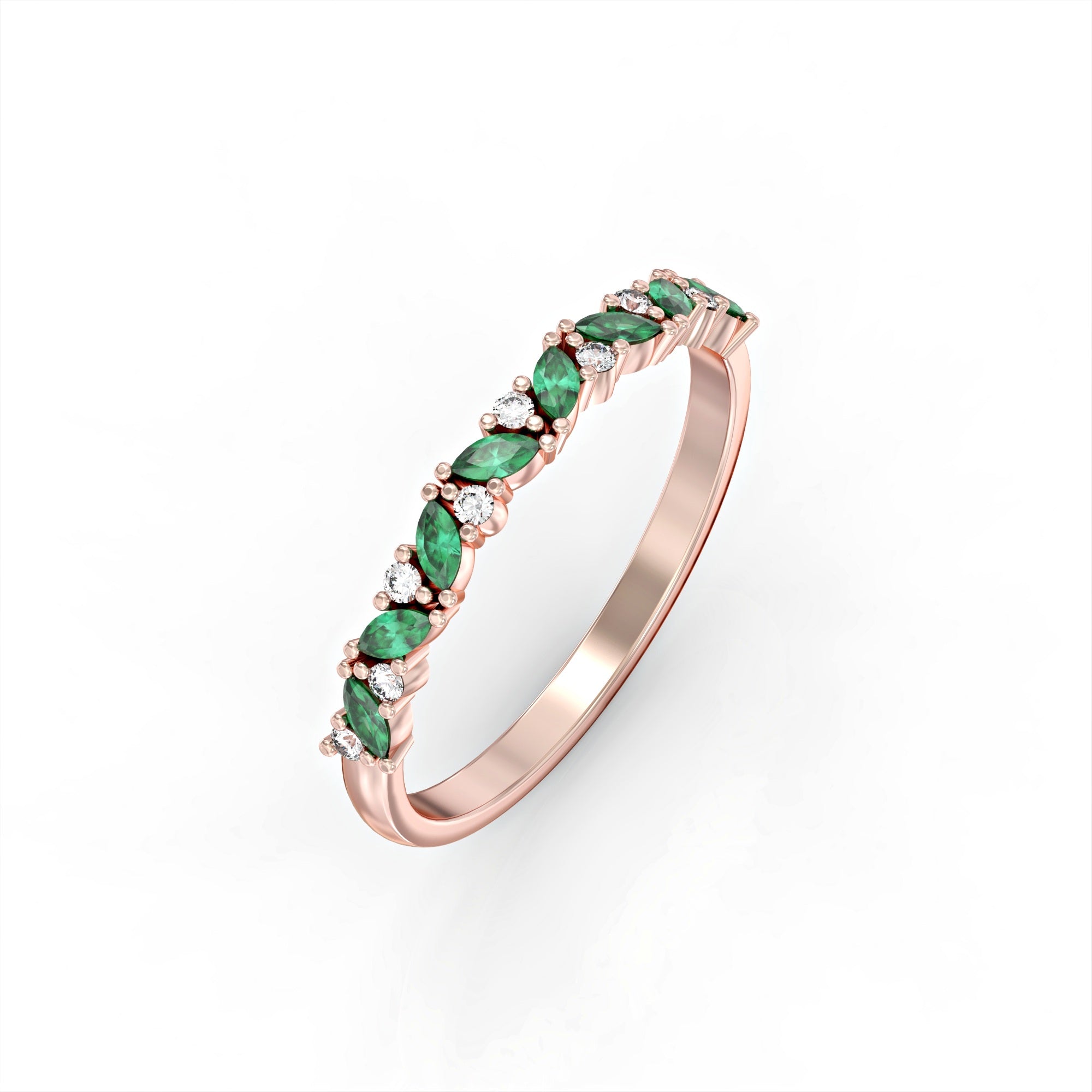 Lotus ring - marquise emerald and diamonds 