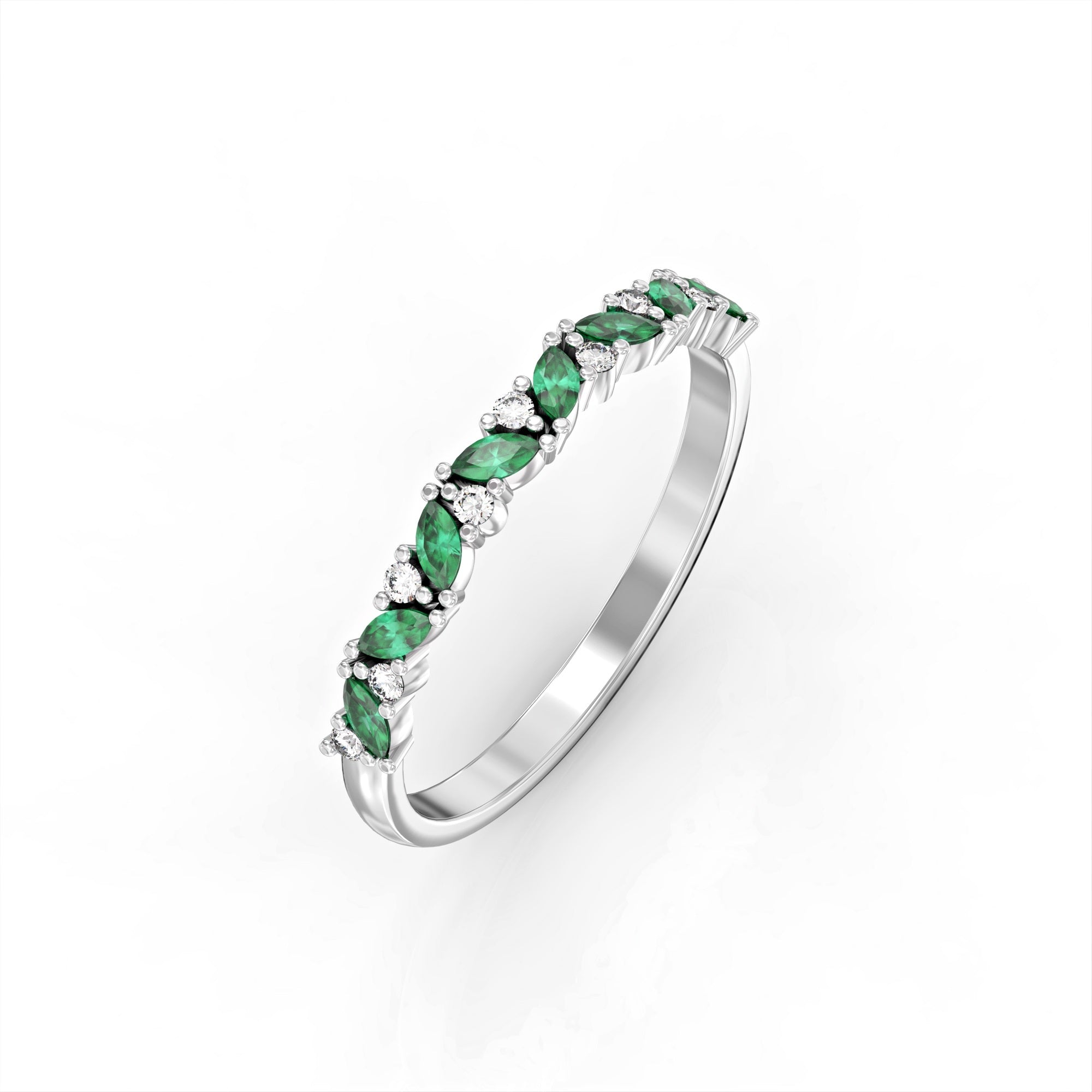 Lotus ring - marquise emerald and diamonds 