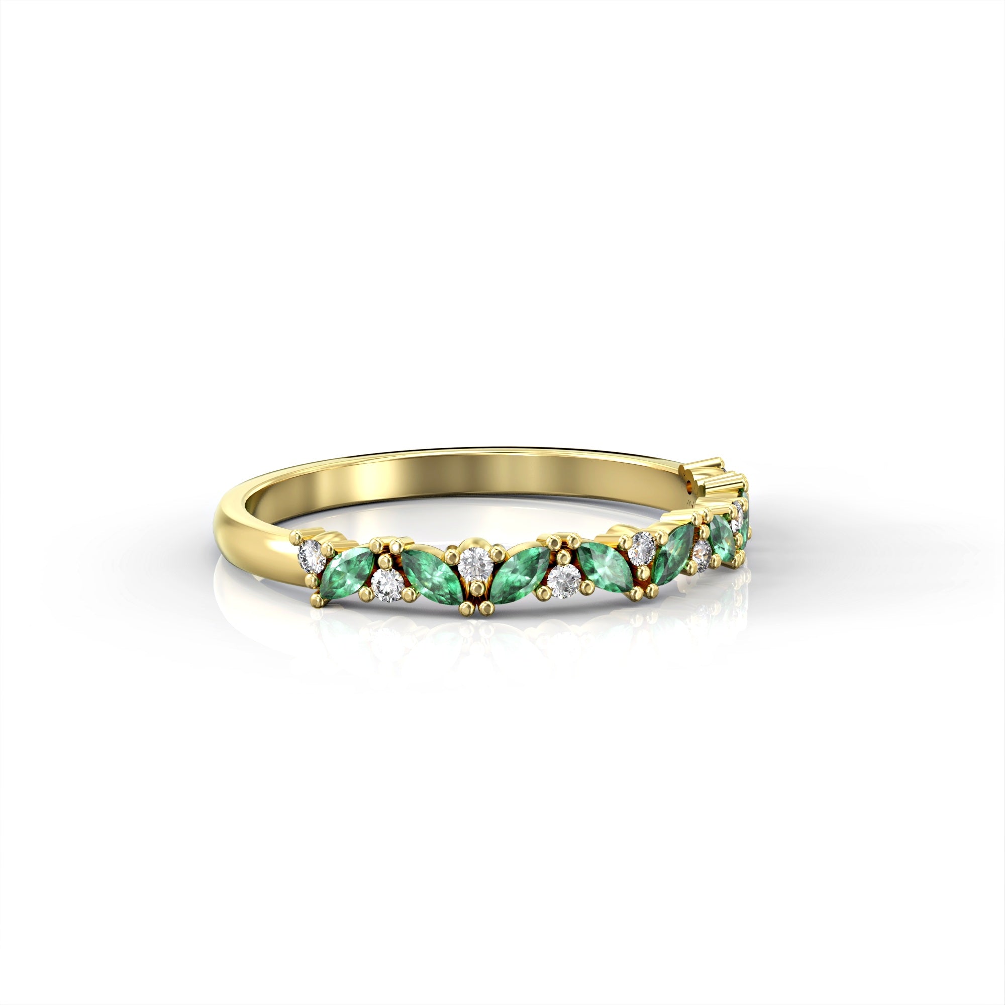 Lotus ring - marquise emerald and diamonds 