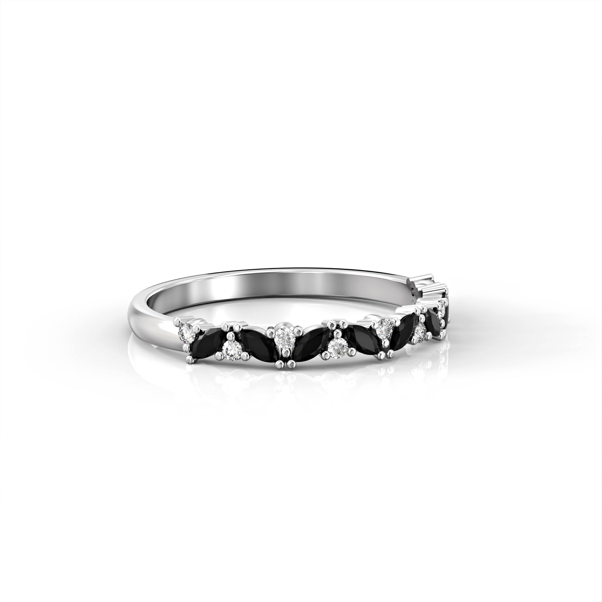 Lotus ring - marquise black diamonds and white diamonds 