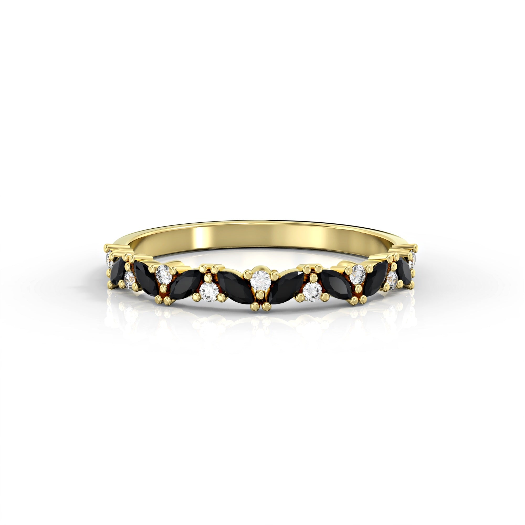 Lotus ring - marquise black diamonds and white diamonds 