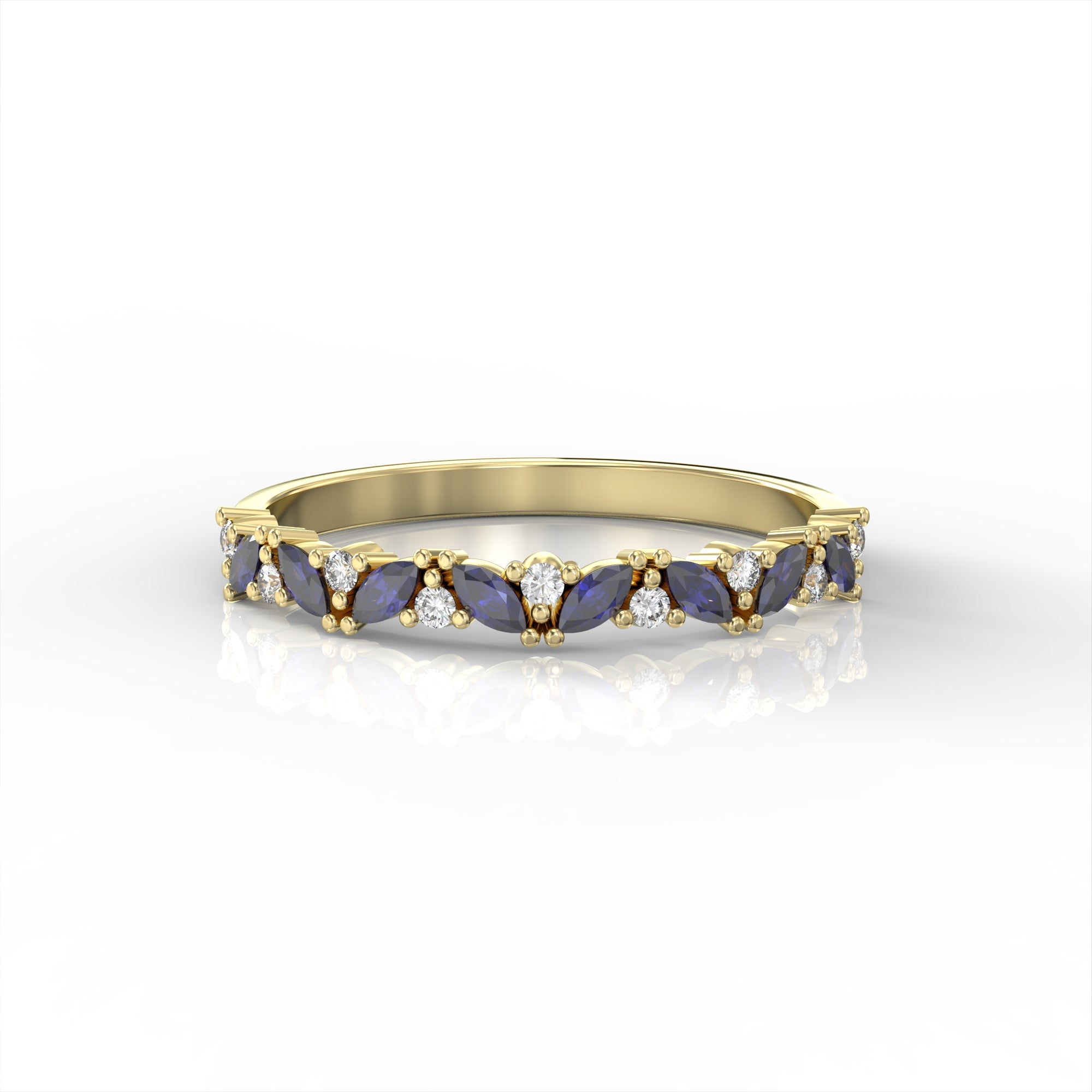 Lotus ring - marquise sapphire and diamonds 