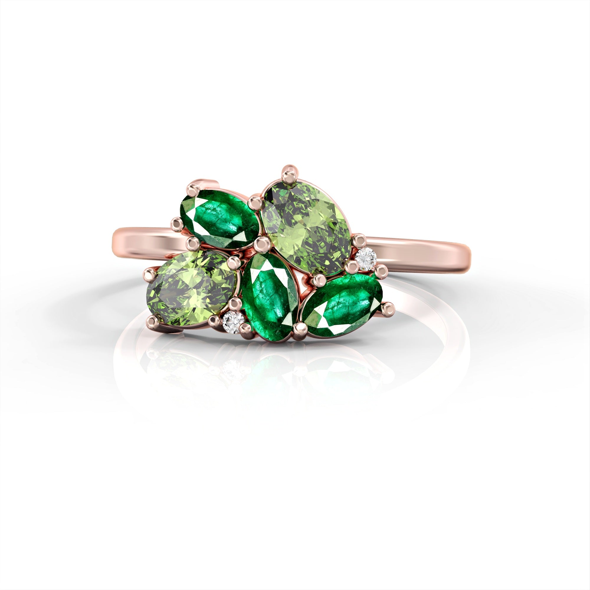 Majorca ring - cluster ring set with emerald and peridot, oval and diamonds