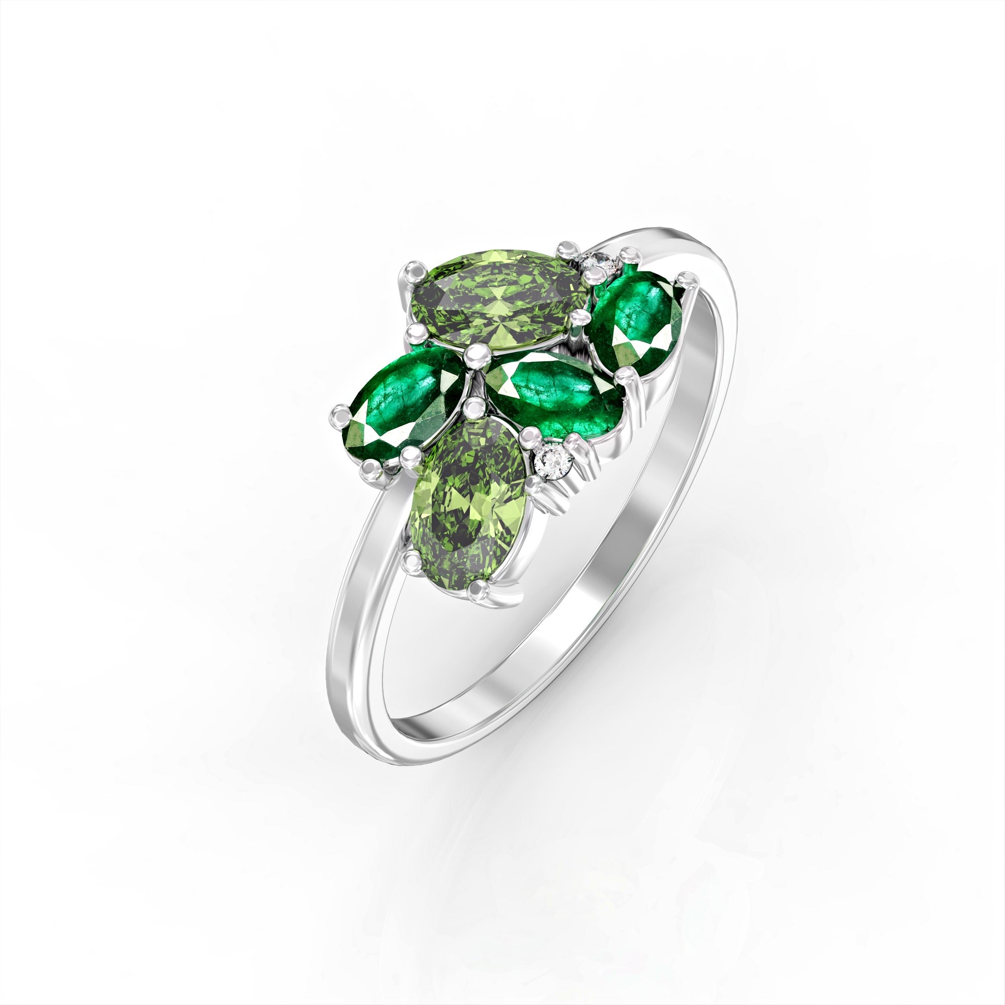 Majorca ring - cluster ring set with emerald and peridot, oval and diamonds