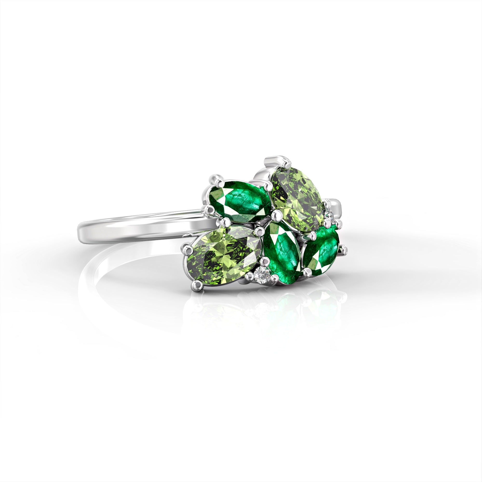 Majorca ring - cluster ring set with emerald and peridot, oval and diamonds