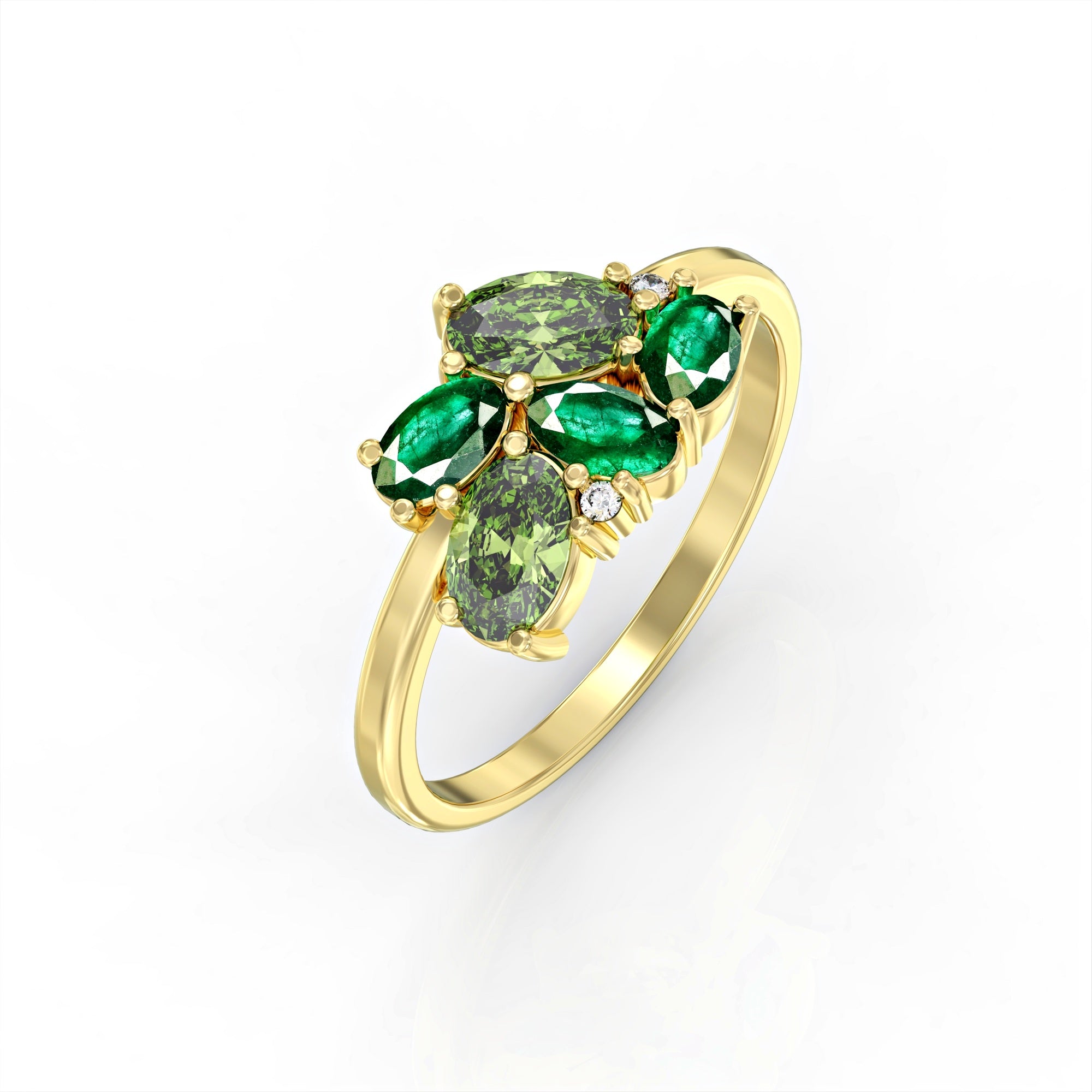 Majorca ring - cluster ring set with emerald and peridot, oval and diamonds