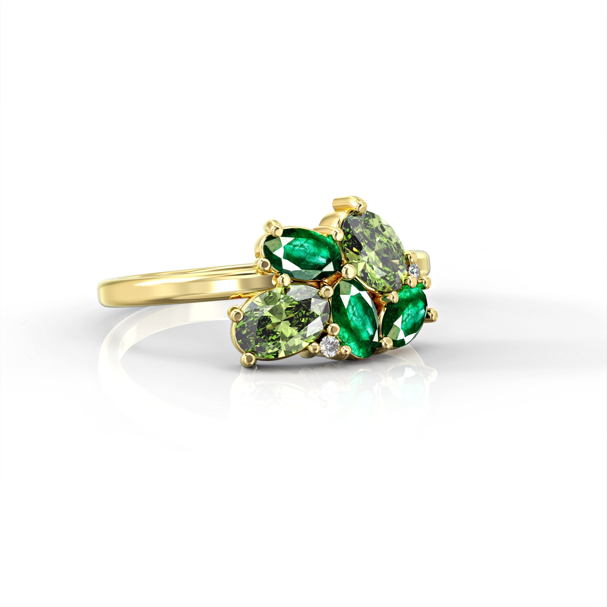 Majorca ring - cluster ring set with emerald and peridot, oval and diamonds