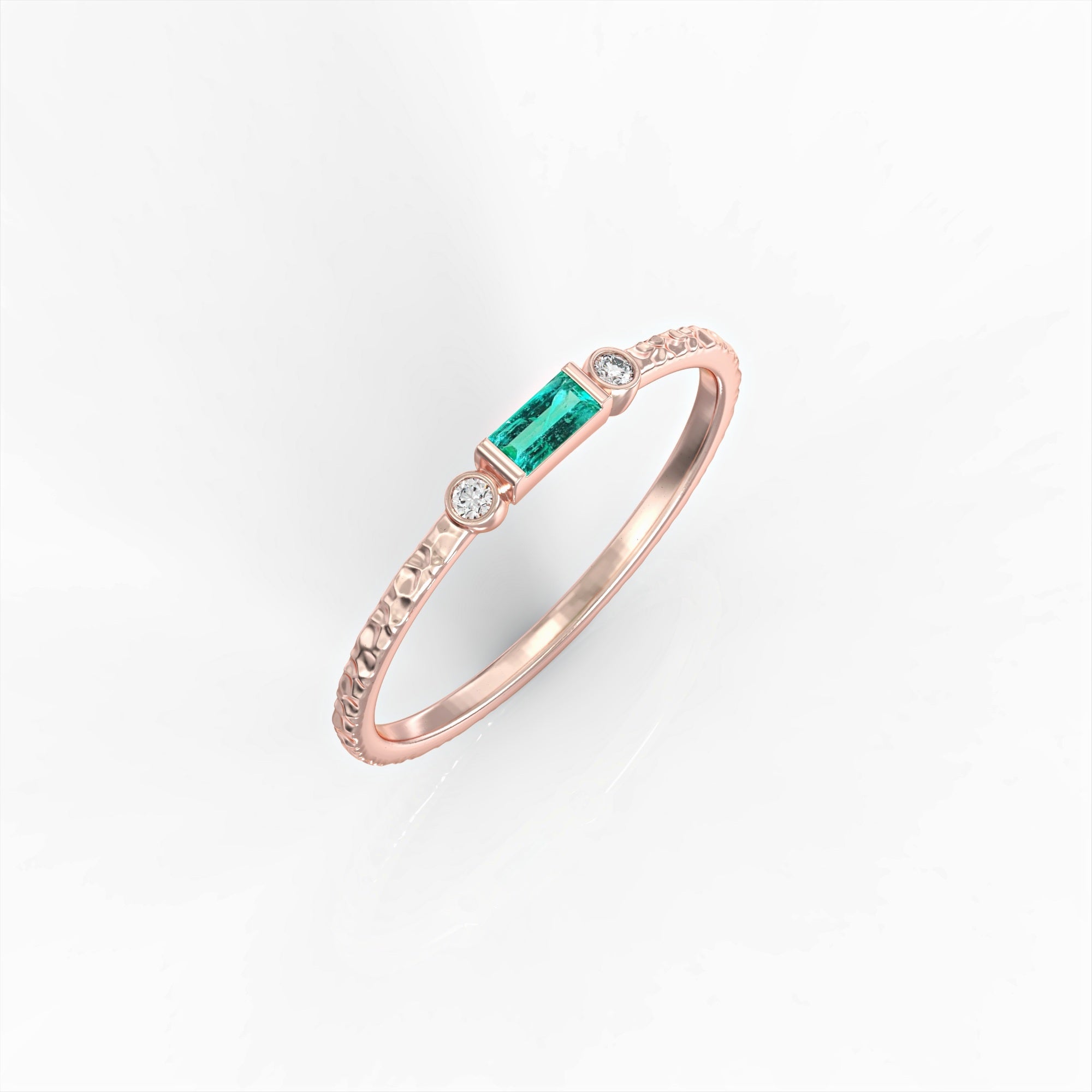 Marseille ring - an embossed ring combined with diamonds and emeralds