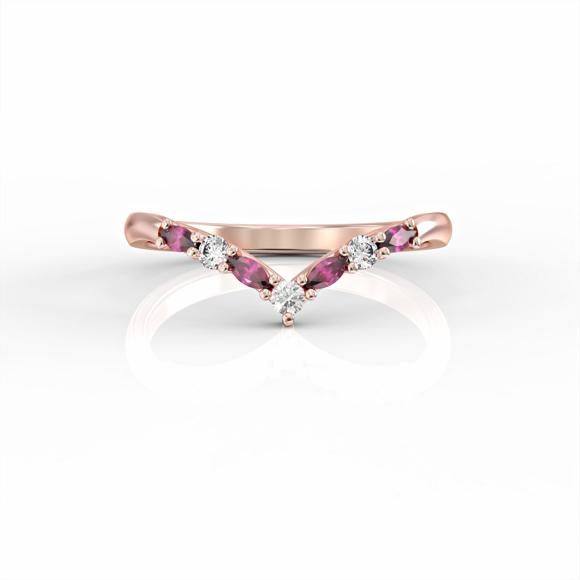 Monaco ring - V ring set with diamonds and rubies