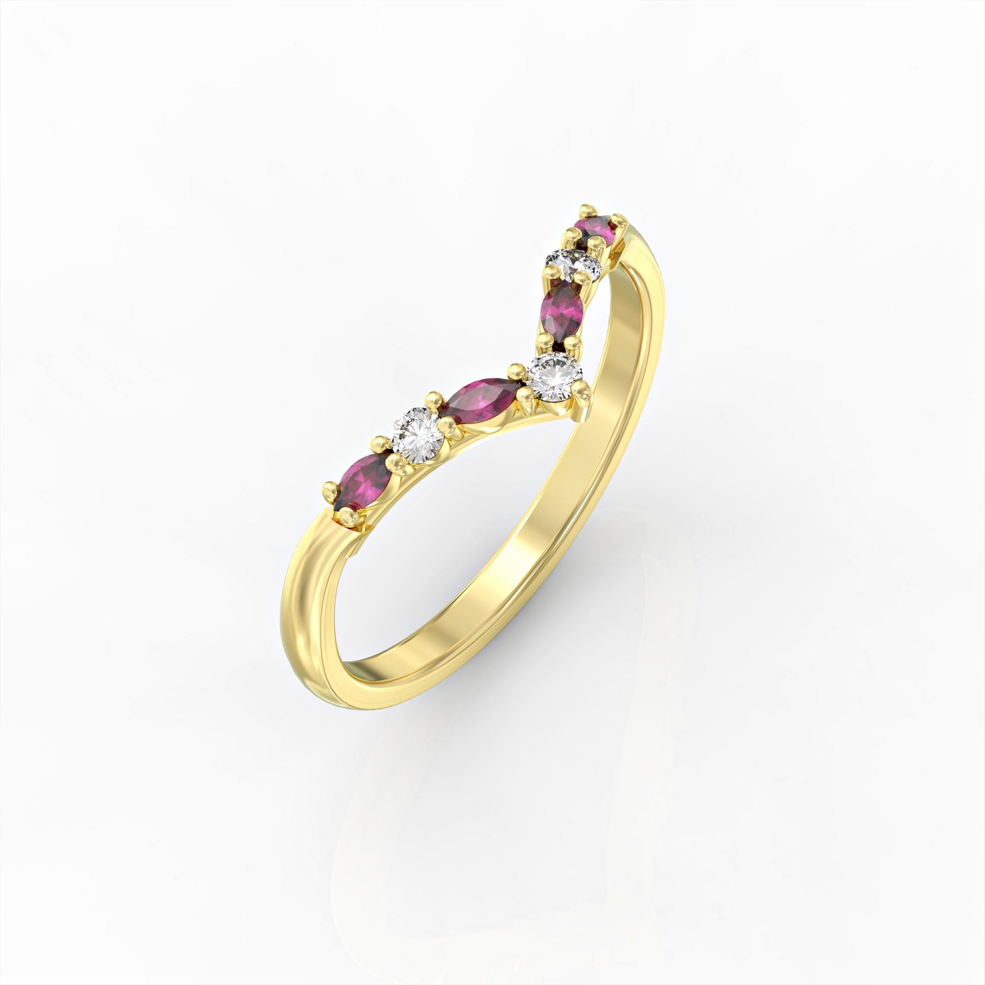 Monaco ring - V ring set with diamonds and rubies