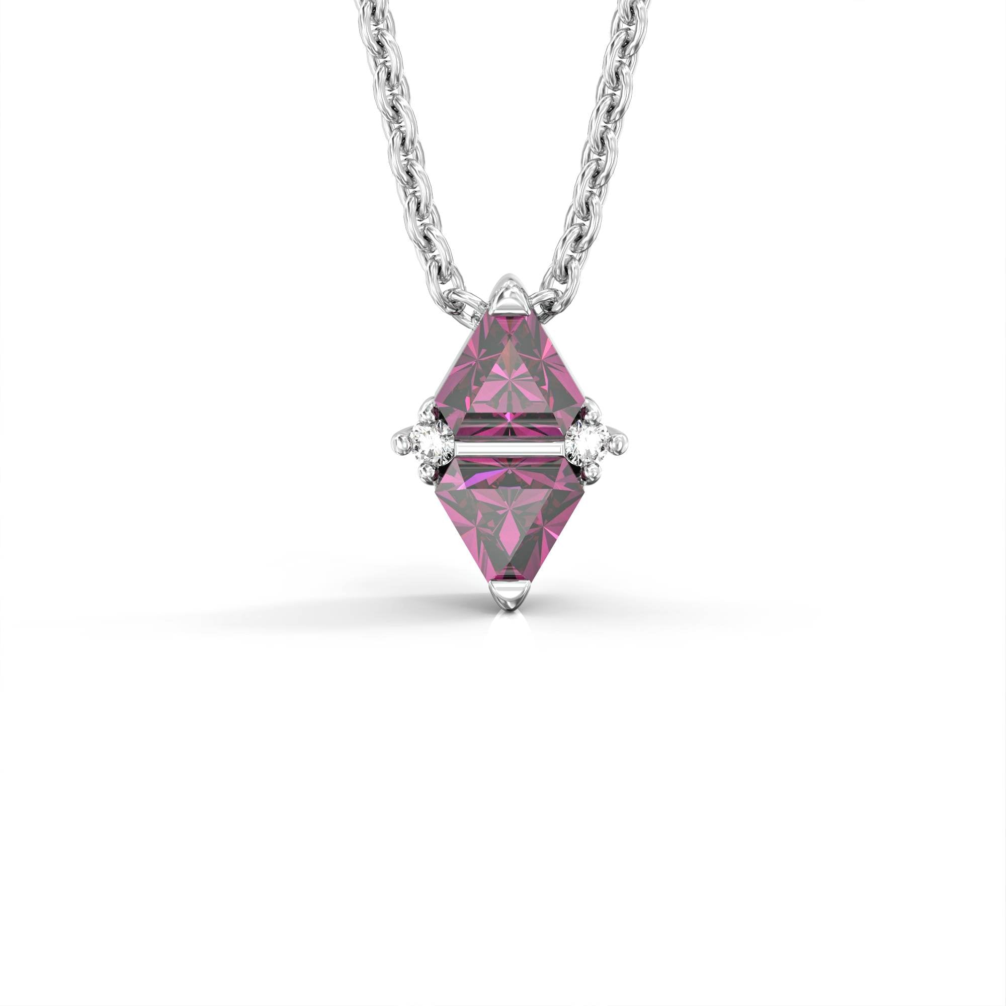 "Nugget" necklace with triangular pendant - rhodolite and diamonds