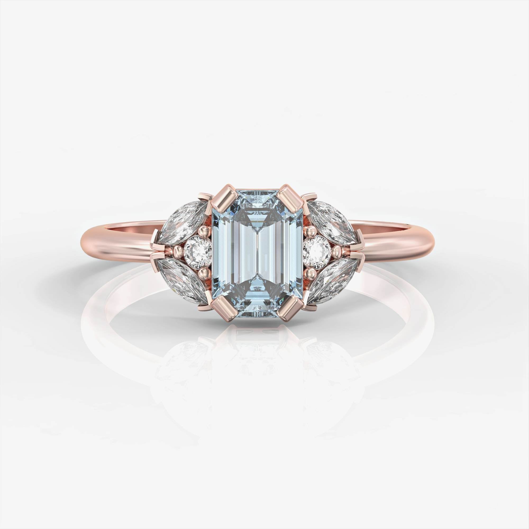 Capri - engagement ring set with aquamarine and diamonds