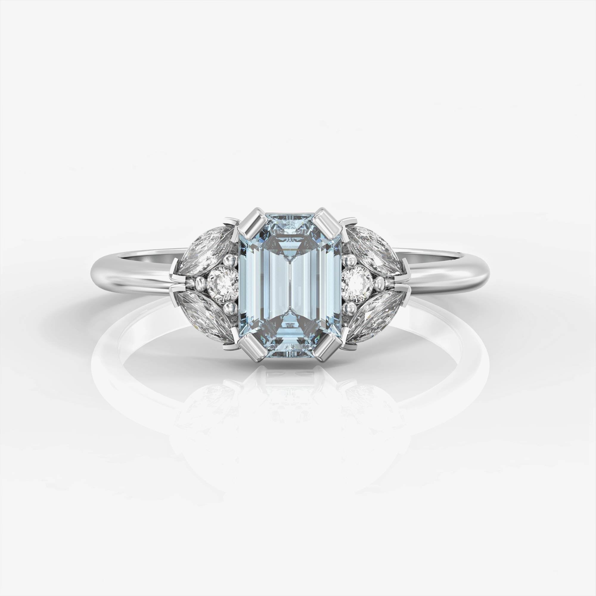 Capri - engagement ring set with aquamarine and diamonds