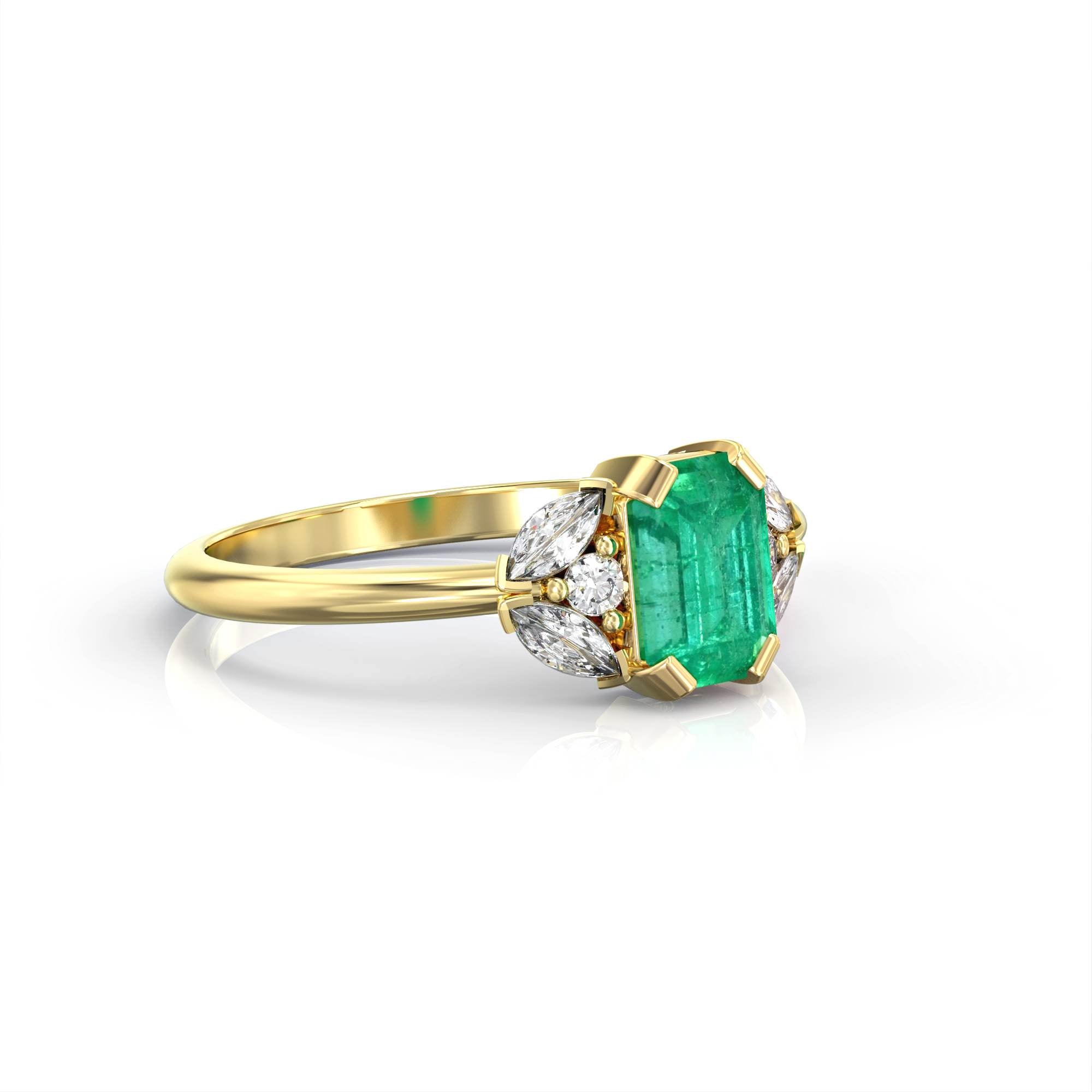 Capri - an engagement ring set with emeralds and diamonds