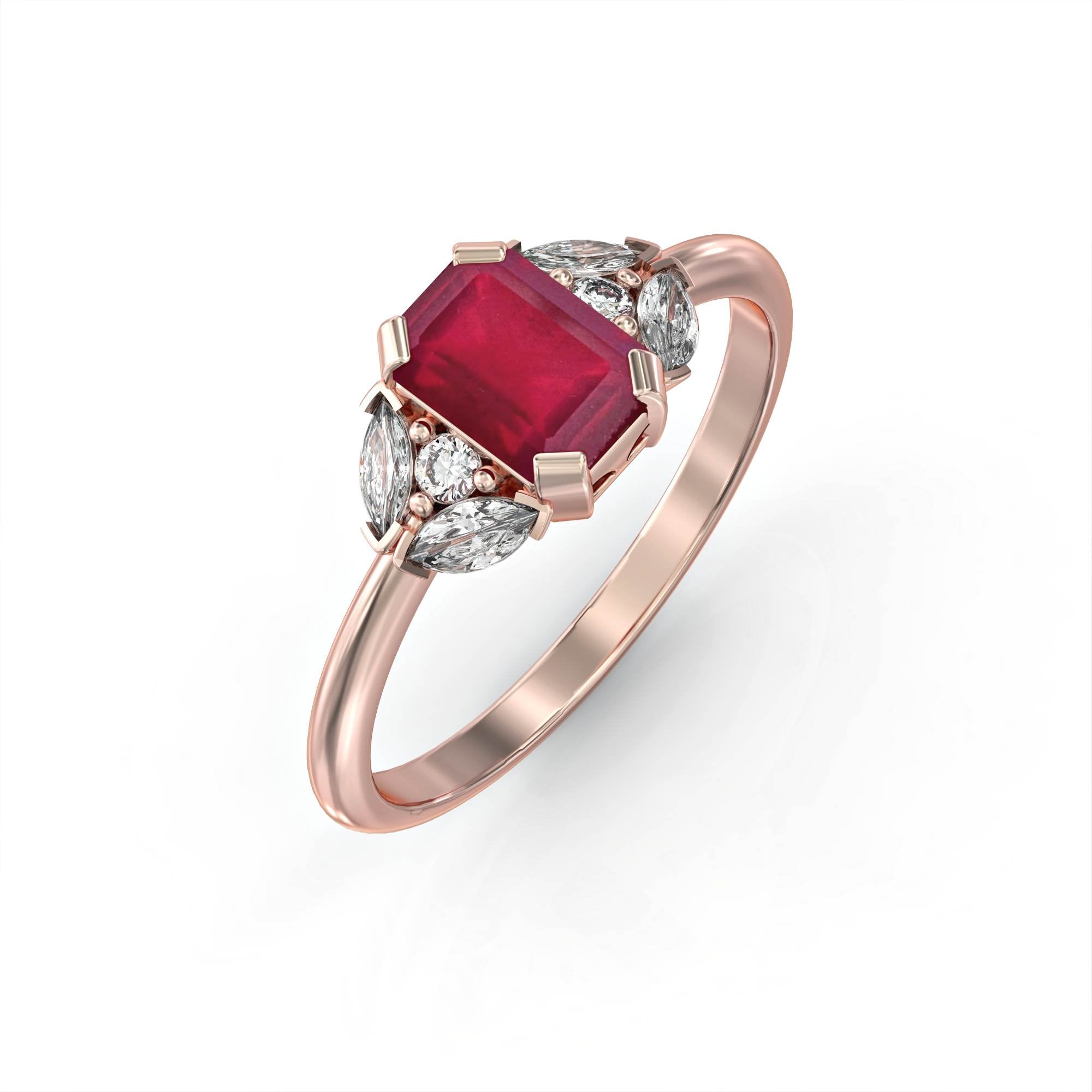 Capri - ruby ​​and diamond studded engagement ring