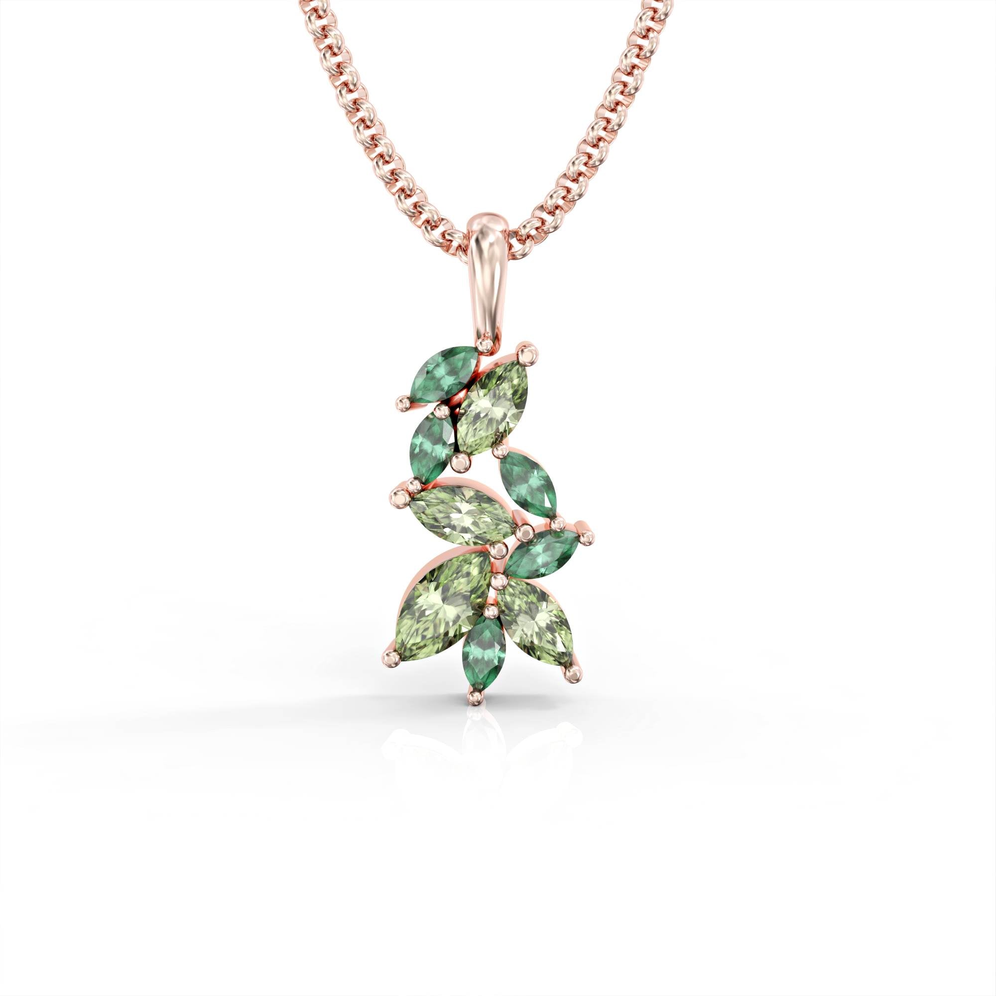 Santorini necklace - cluster pendant studded with emeralds and peridot