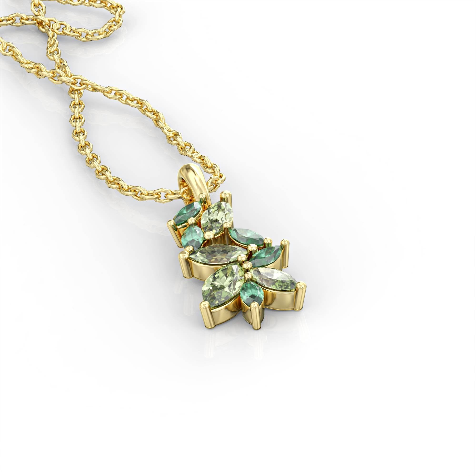 Santorini necklace - cluster pendant studded with emeralds and peridot