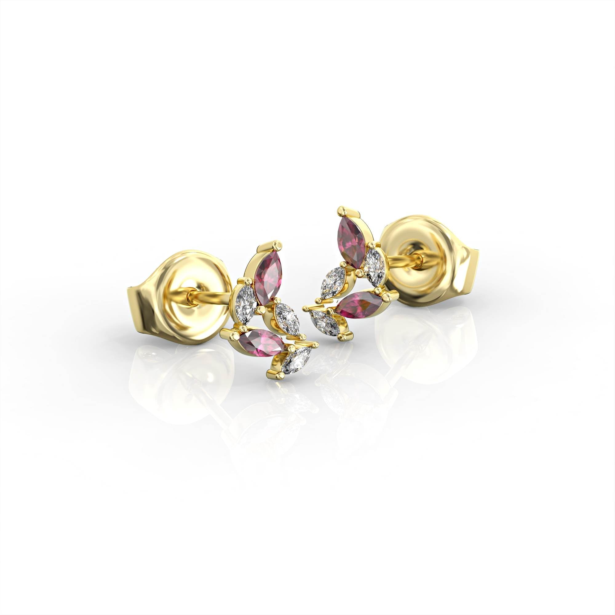 Santorini earrings - ruby ​​and tourmaline studded cluster earring 