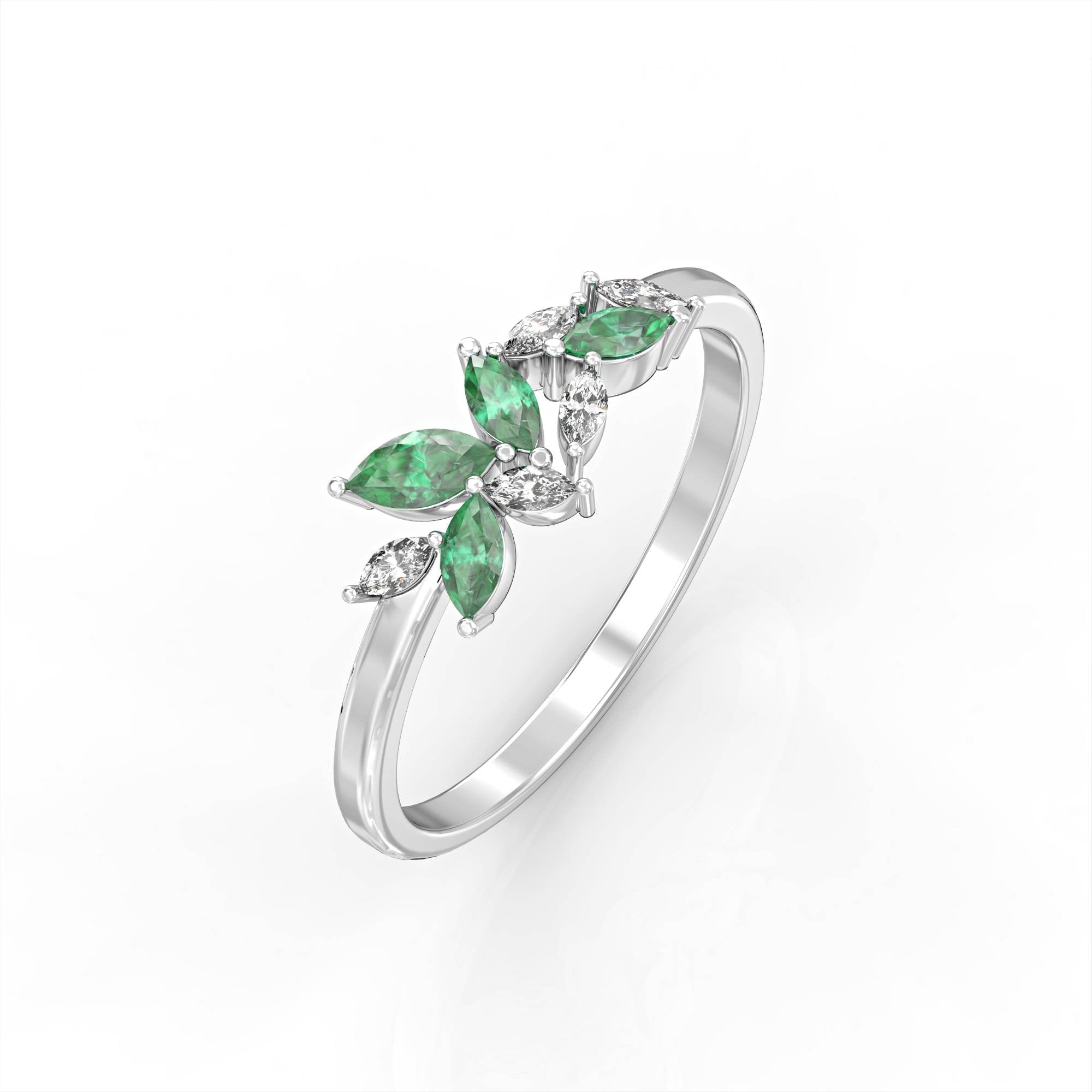 Santorini ring - marquise cluster ring set with diamonds and emeralds 