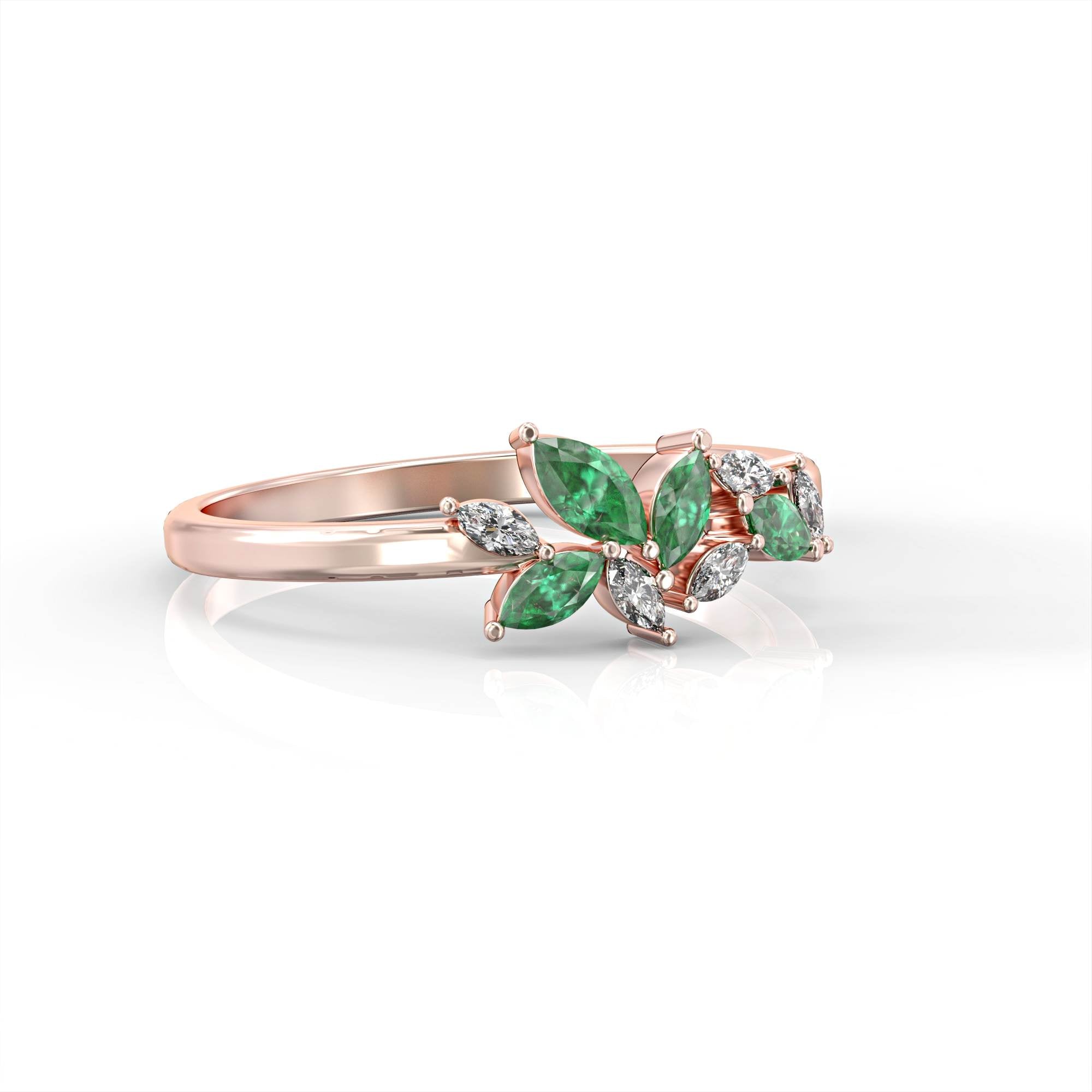 Santorini ring - marquise cluster ring set with diamonds and emeralds 