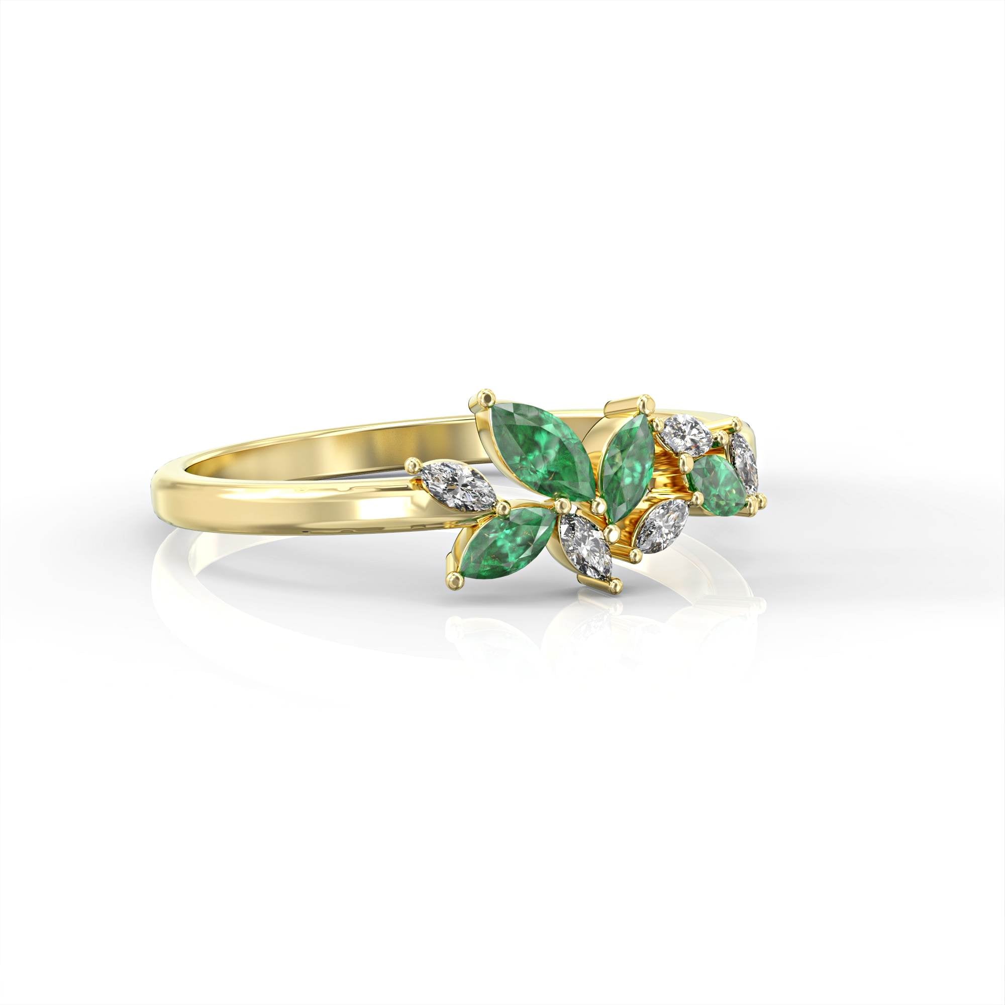 Santorini ring - marquise cluster ring set with diamonds and emeralds 